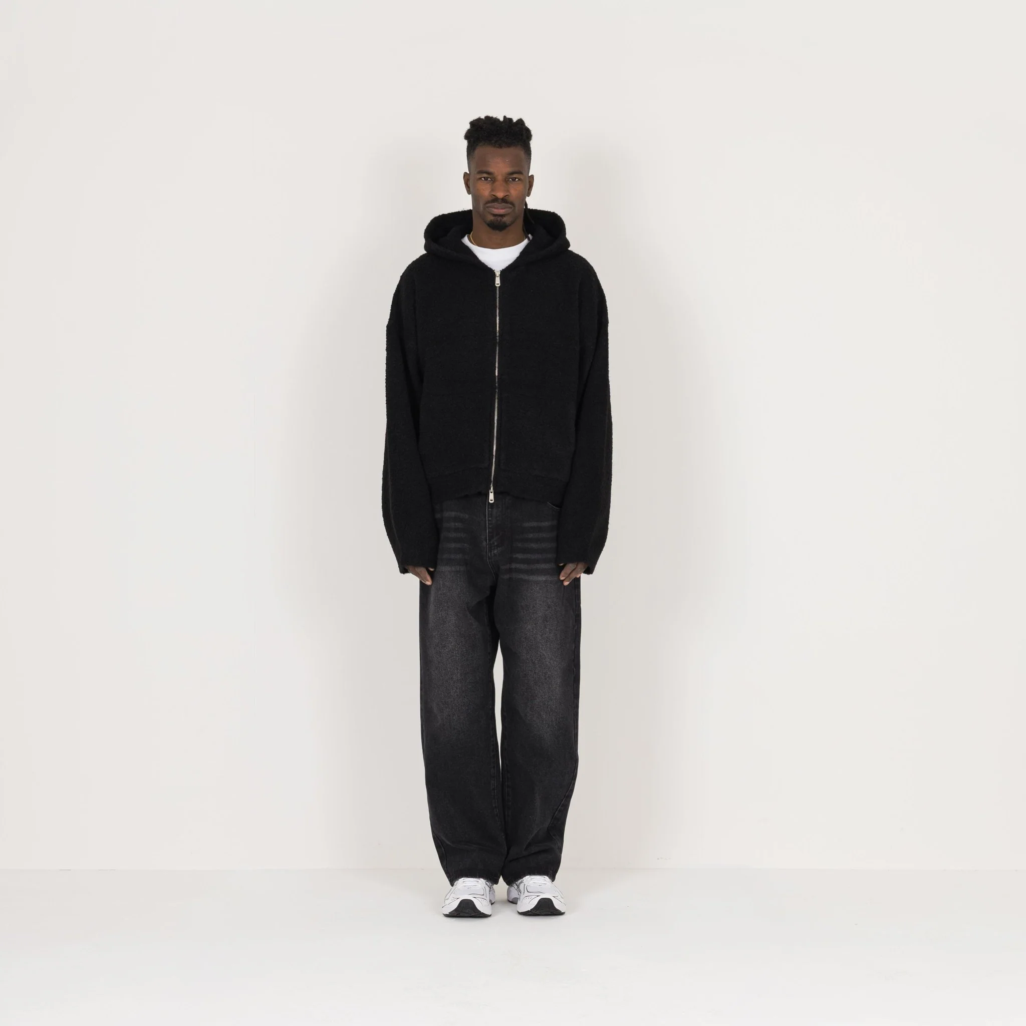 Bouclé Zip Hoodie - Black - Image 4