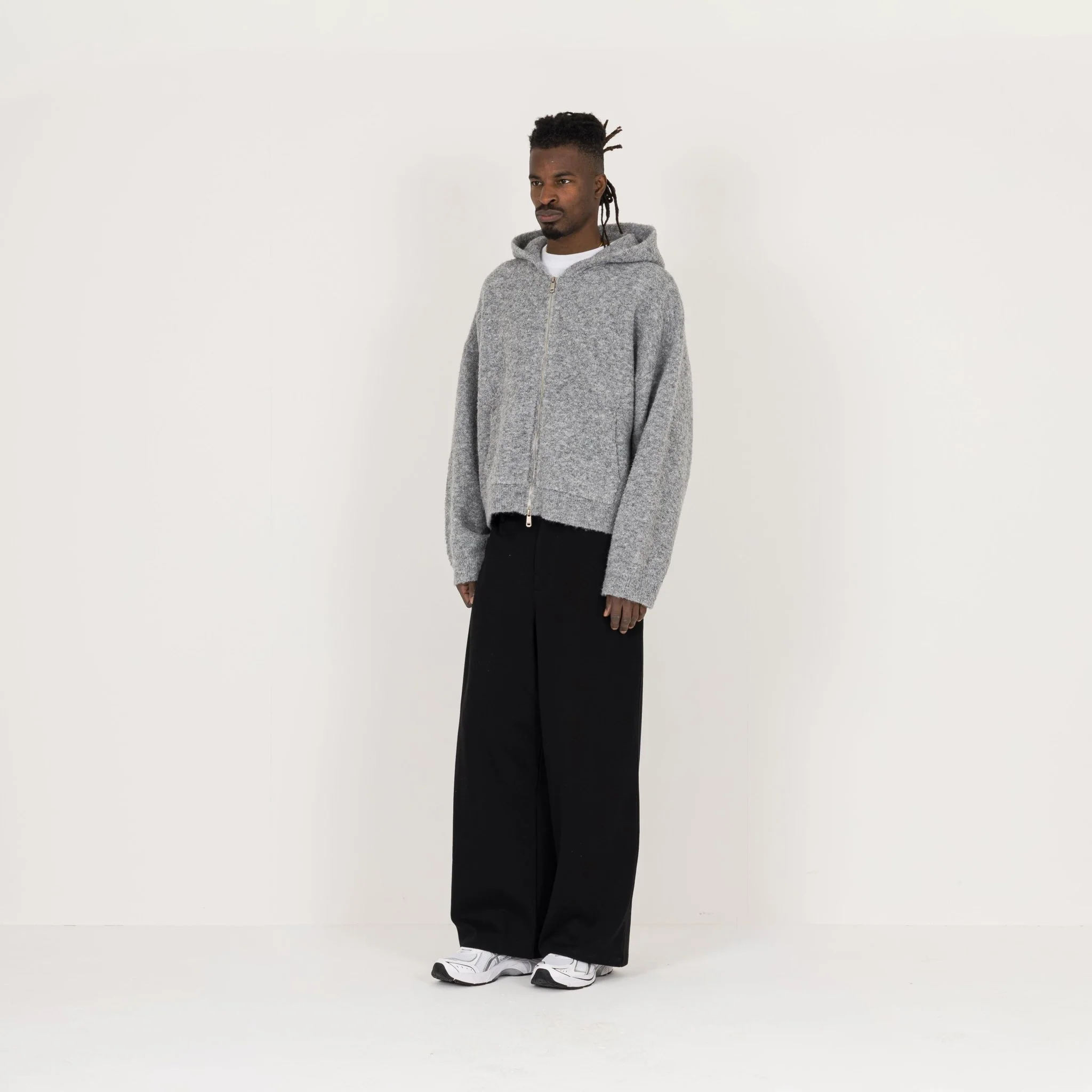 Bouclé Zip Hoodie - Soft Grey - Image 5