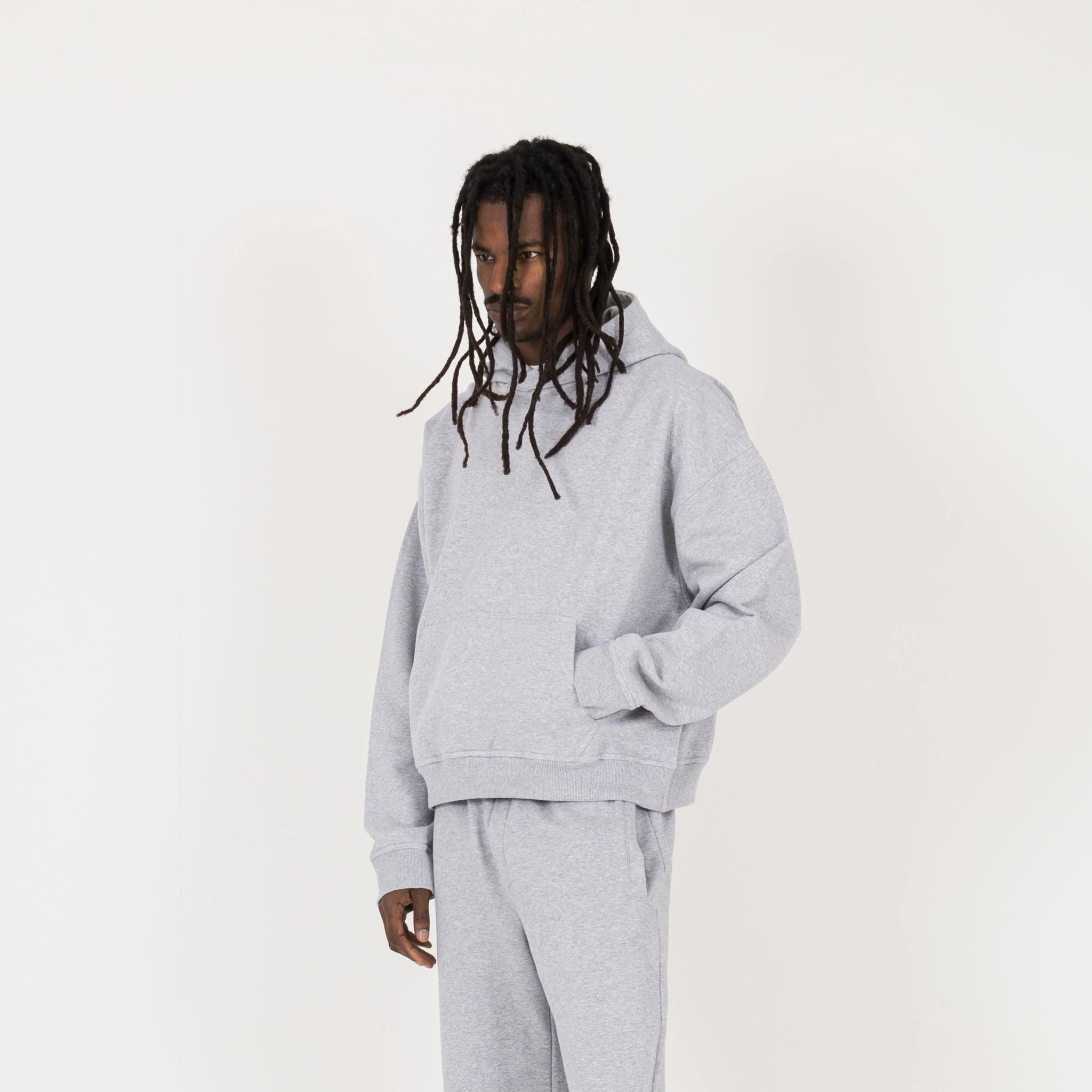 Cropped Hoodie - Light Marl Grey - Image 3