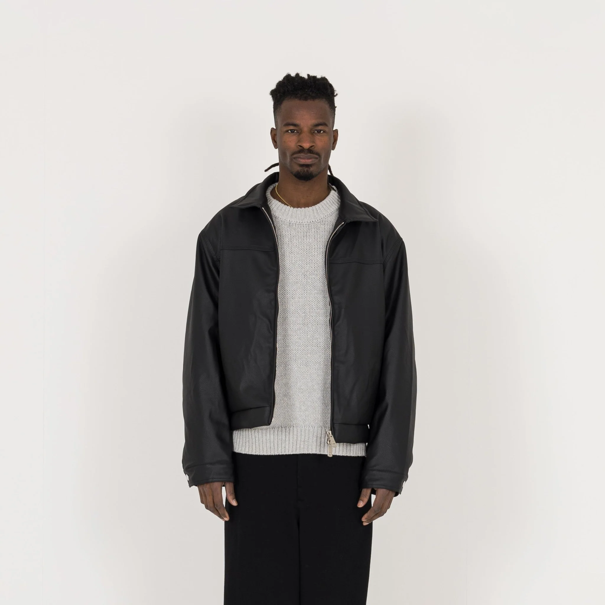 Cropped Leather Jacket - Black - Image 2