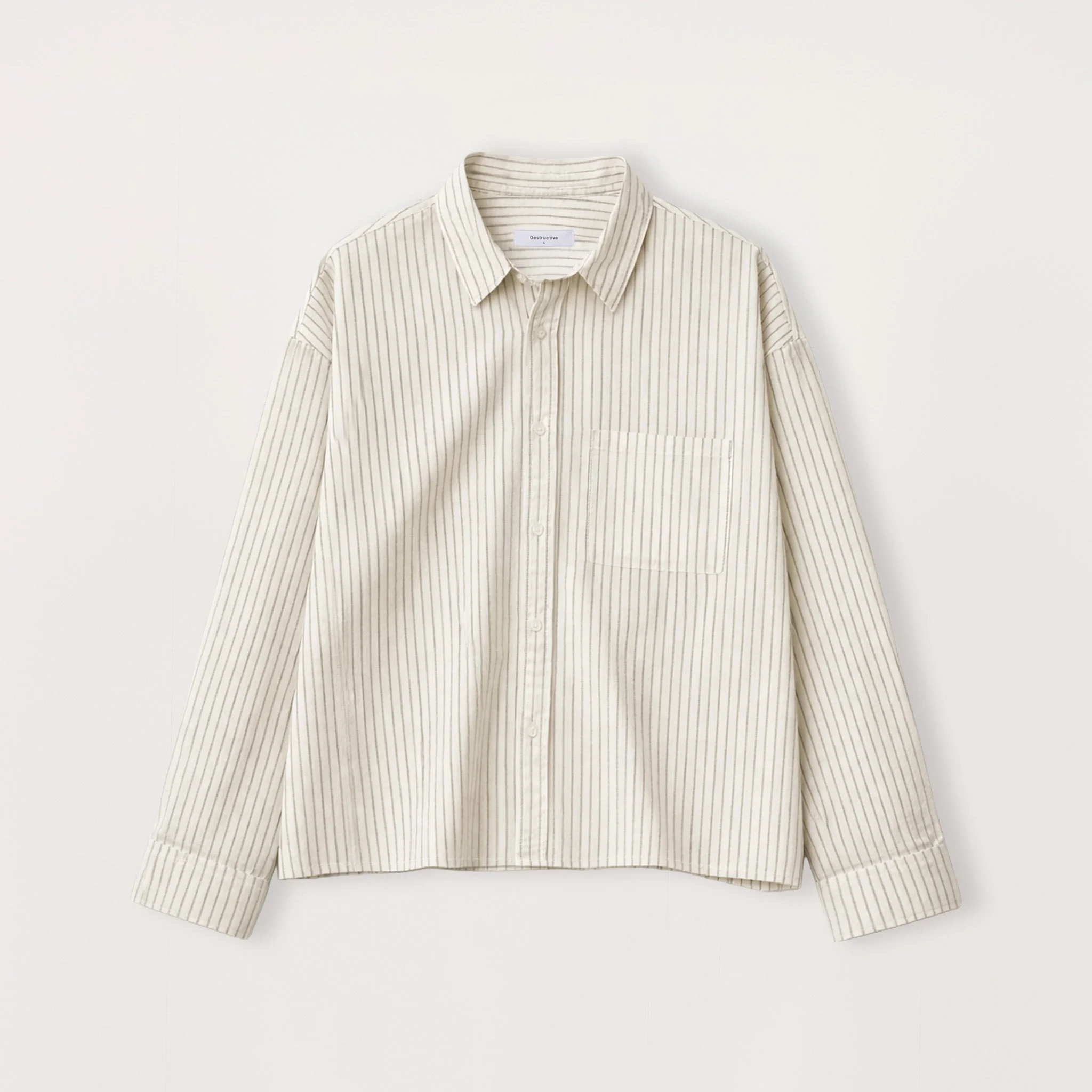 Cropped Long Sleeve Shirt - Bone Pinstripe