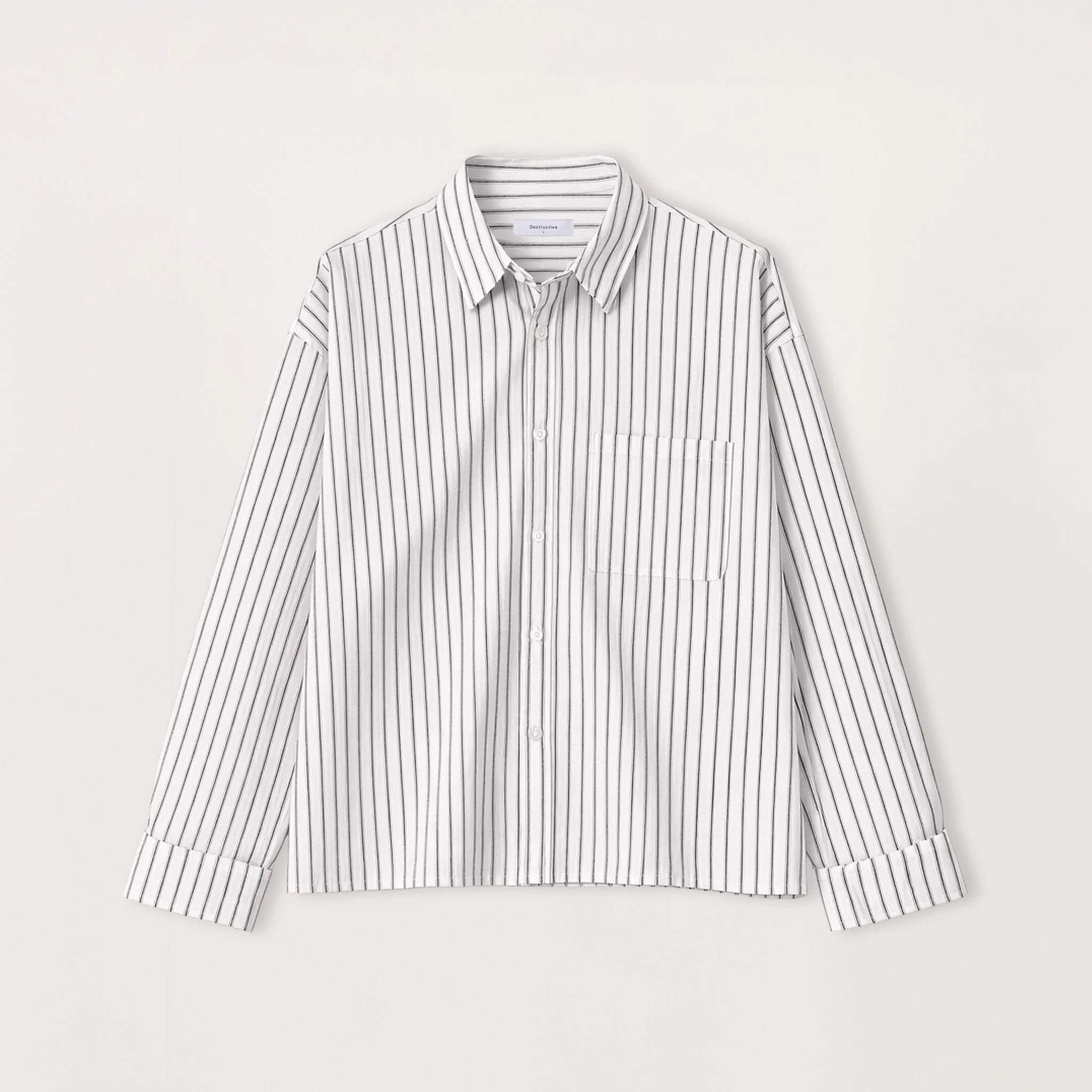 Cropped Long Sleeve Shirt - White Pinstripe