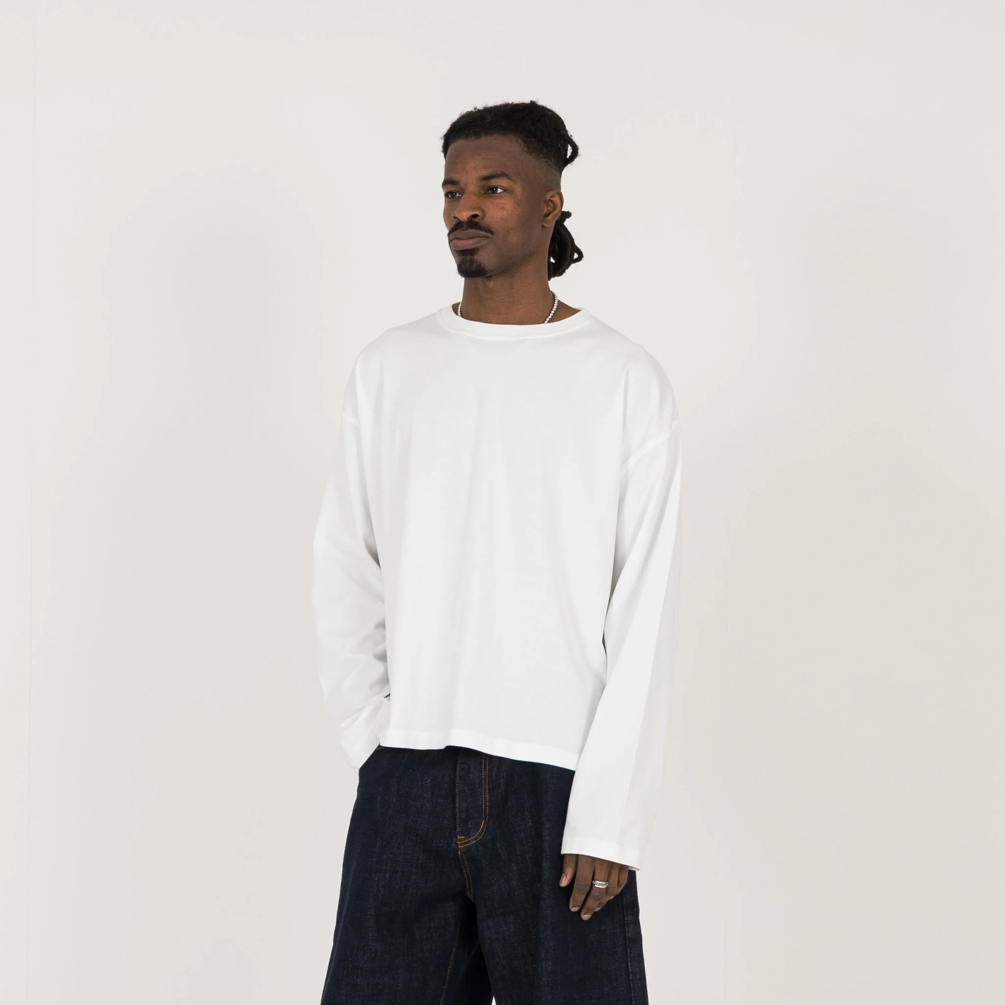 Cropped Long Sleeve T-Shirt - Bone White - Image 3