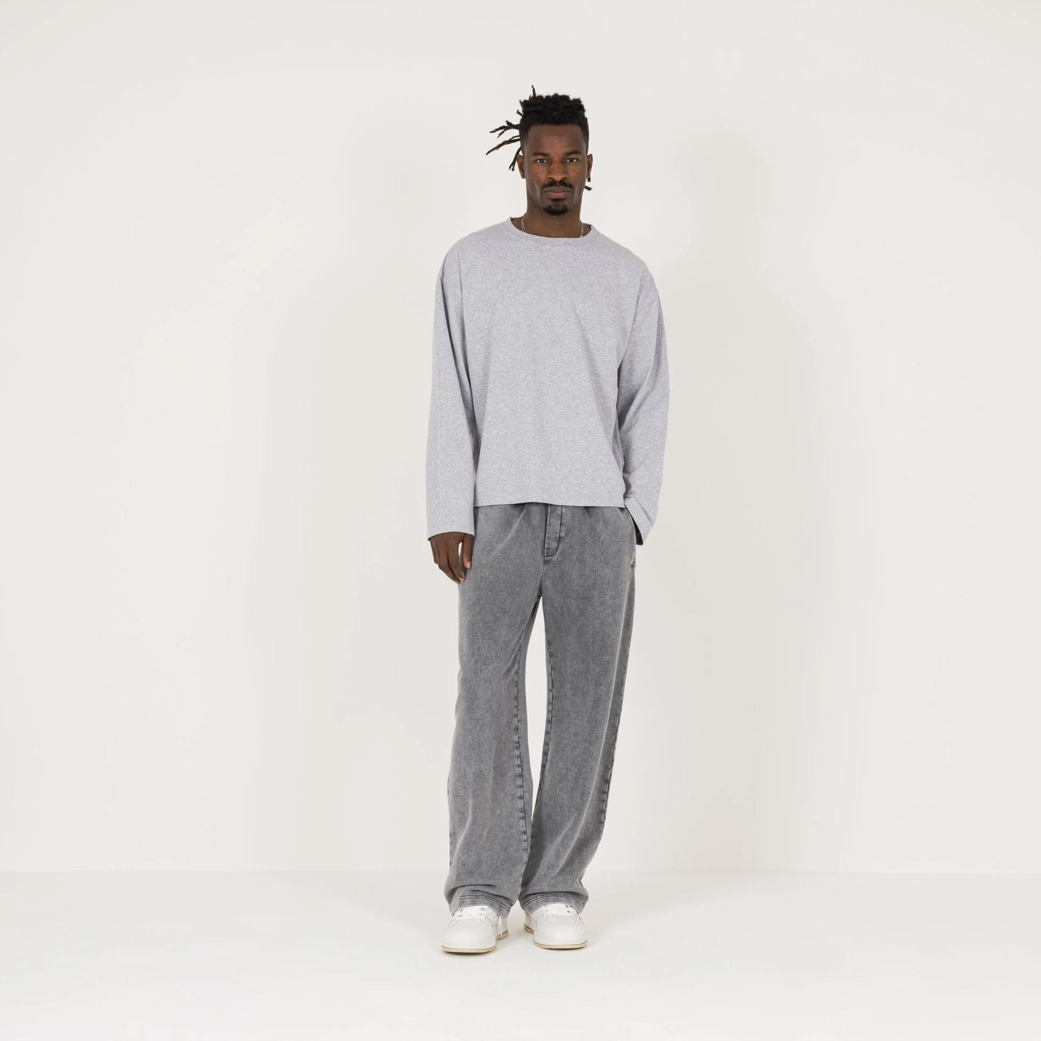 Cropped Long Sleeve T-Shirt - Light Marl Grey - Image 4
