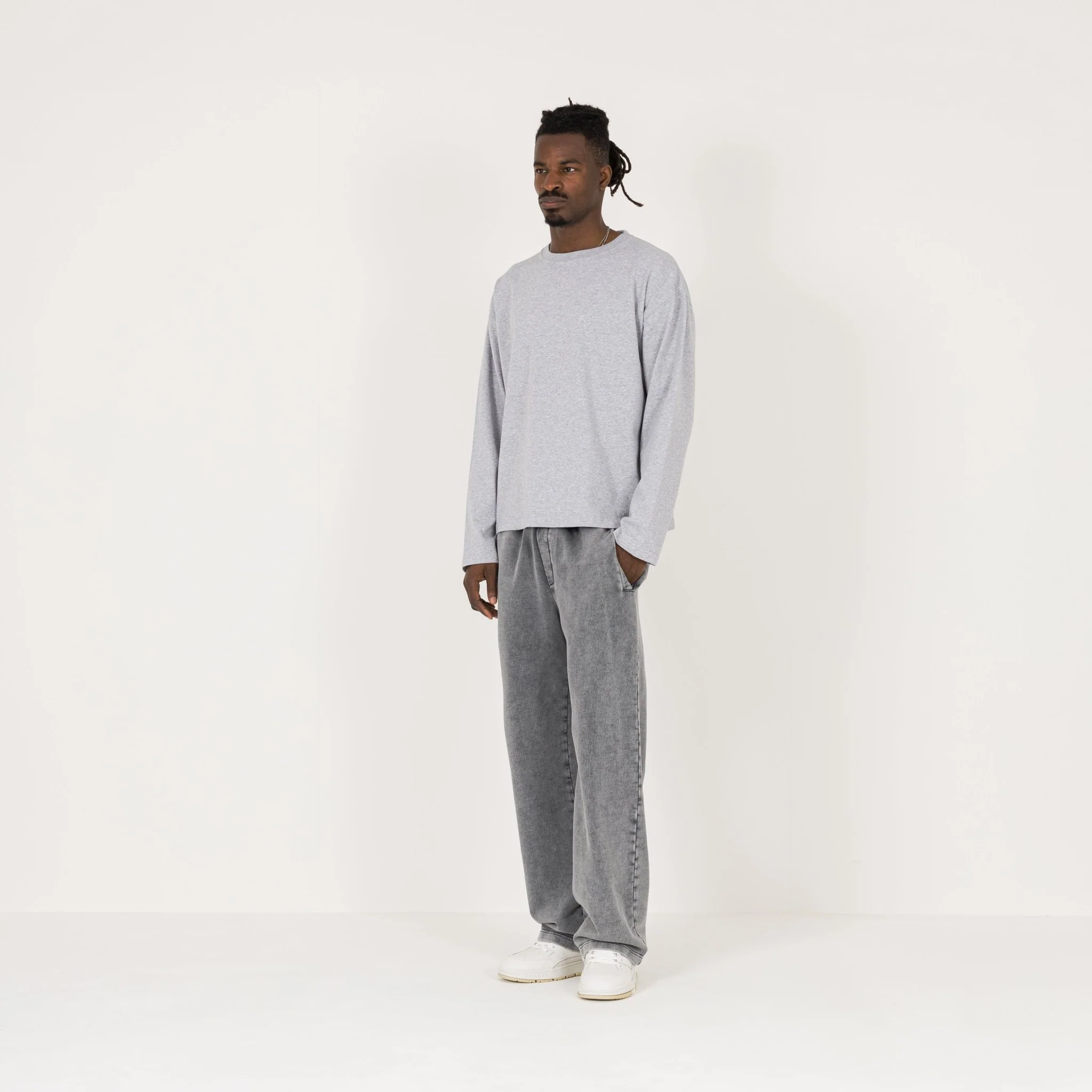 Cropped Long Sleeve T-Shirt - Light Marl Grey - Image 5