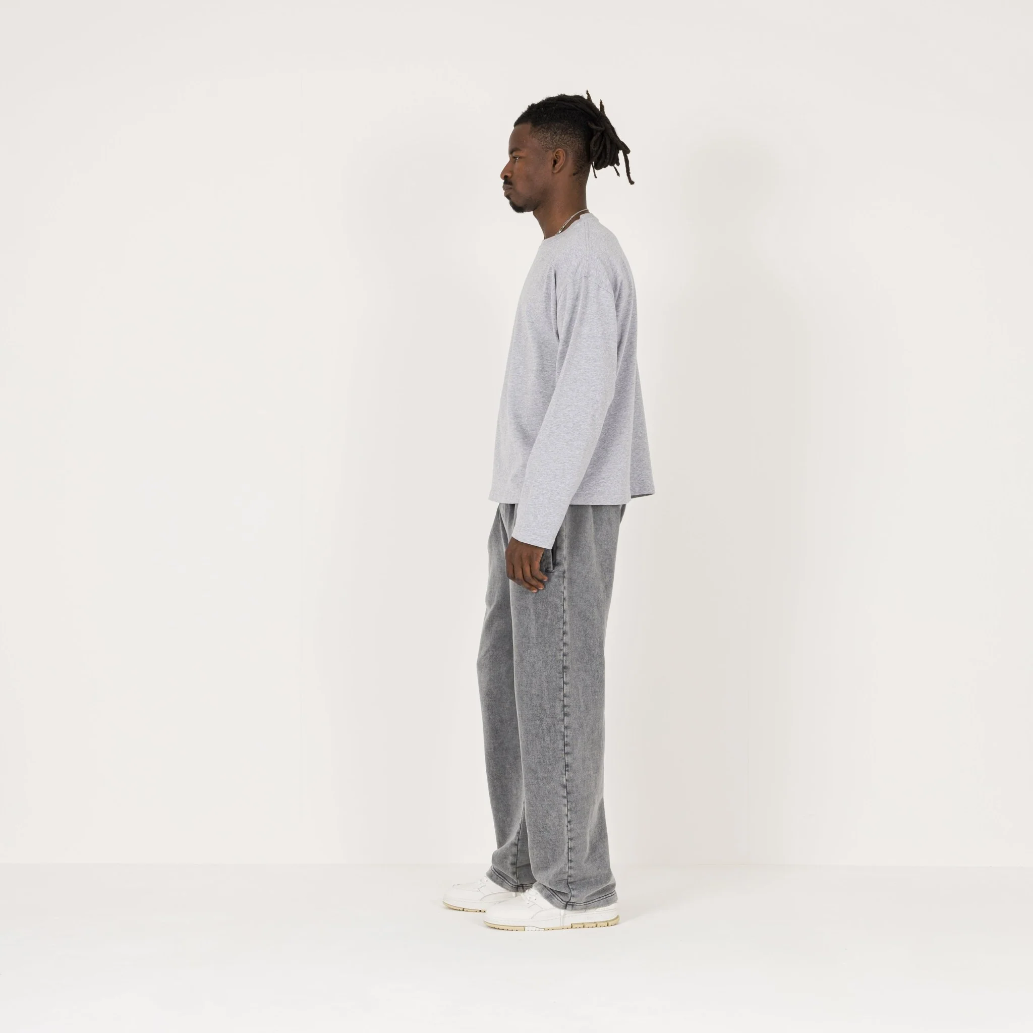 Cropped Long Sleeve T-Shirt - Light Marl Grey - Image 6