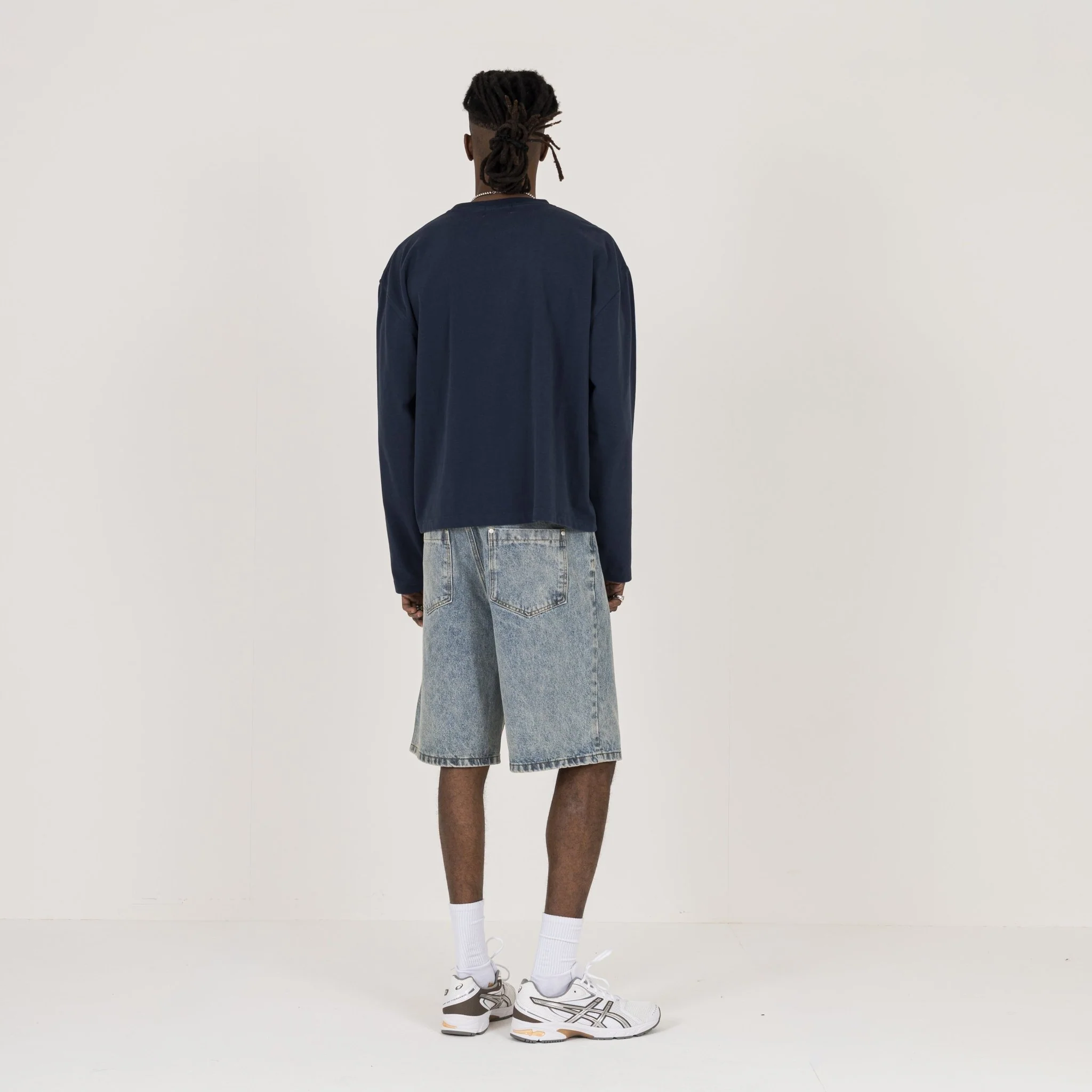 Cropped Long Sleeve T-Shirt - Navy - Image 7