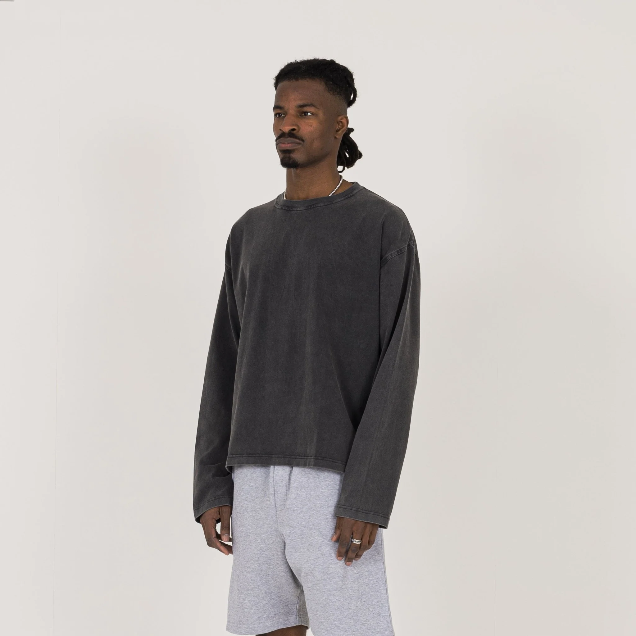 Cropped Long Sleeve T-Shirt - Vintage Black - Image 3