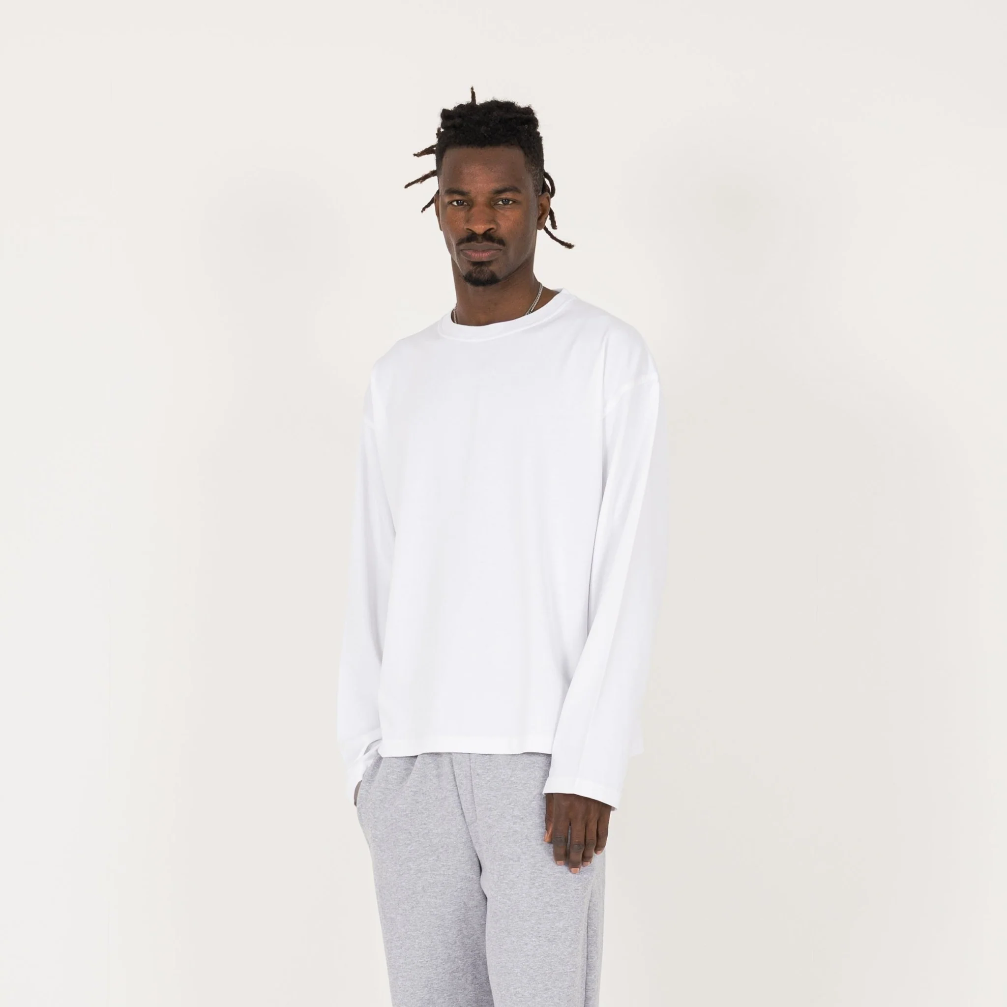 Cropped Long Sleeve T-Shirt - White - Image 3