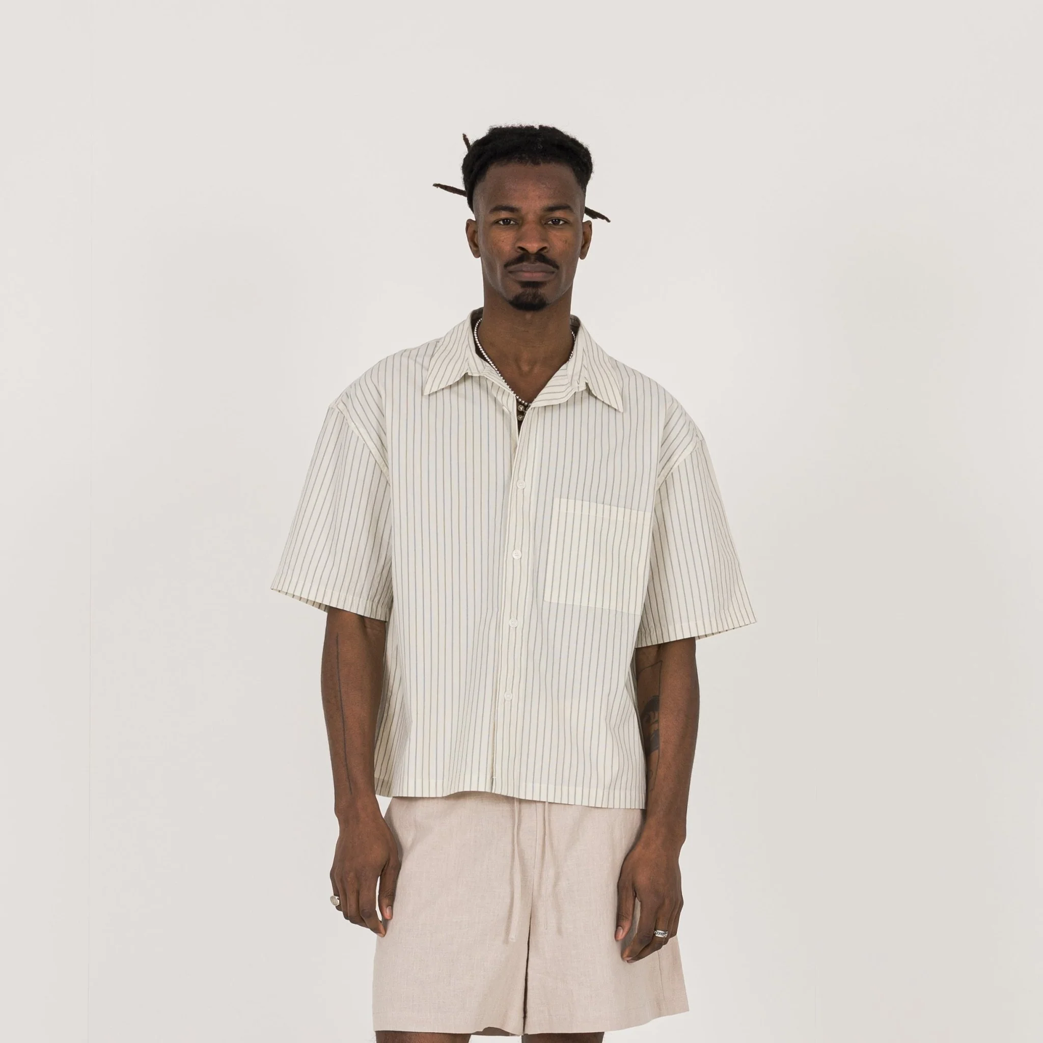 Cropped Shirt - Bone Pinstripe - Image 2