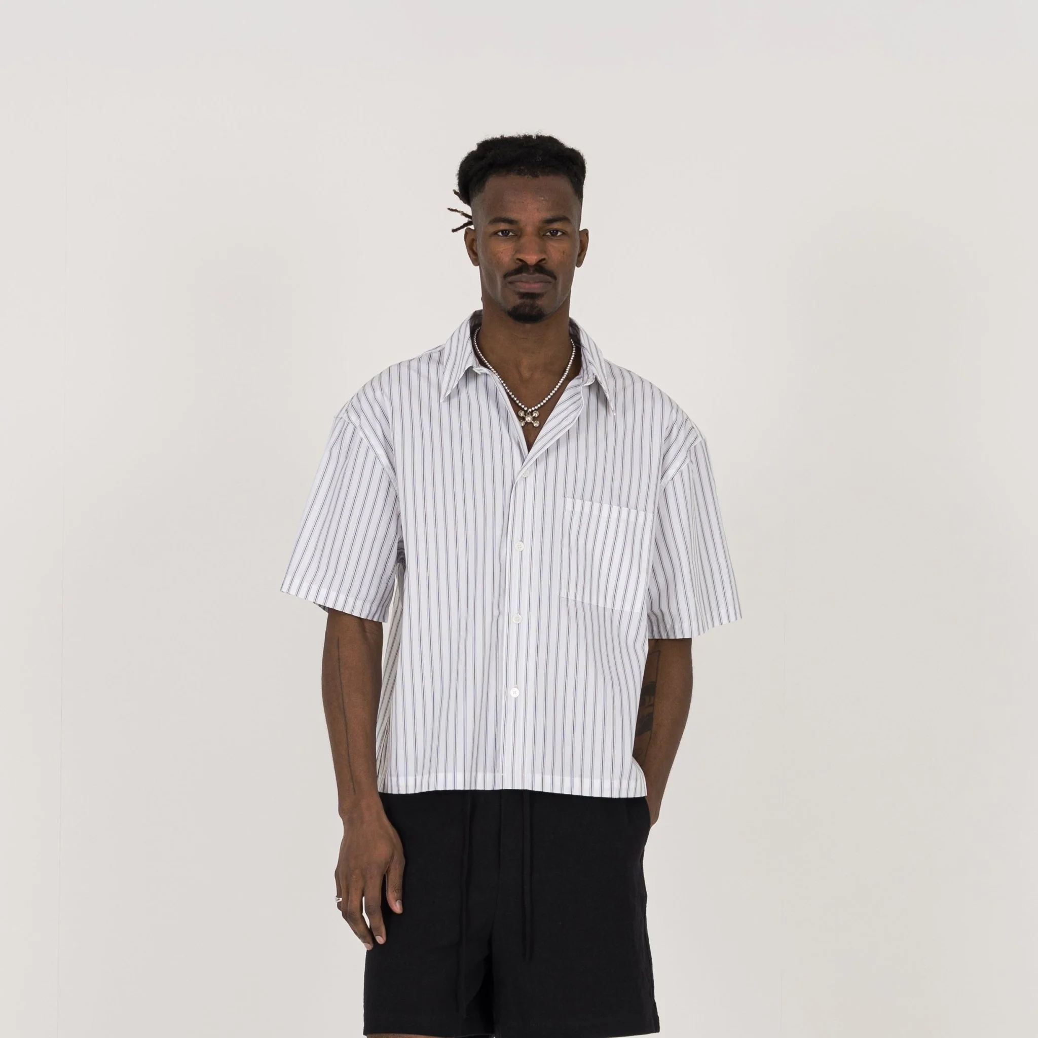 Cropped Shirt - White Pinstripe - Image 2