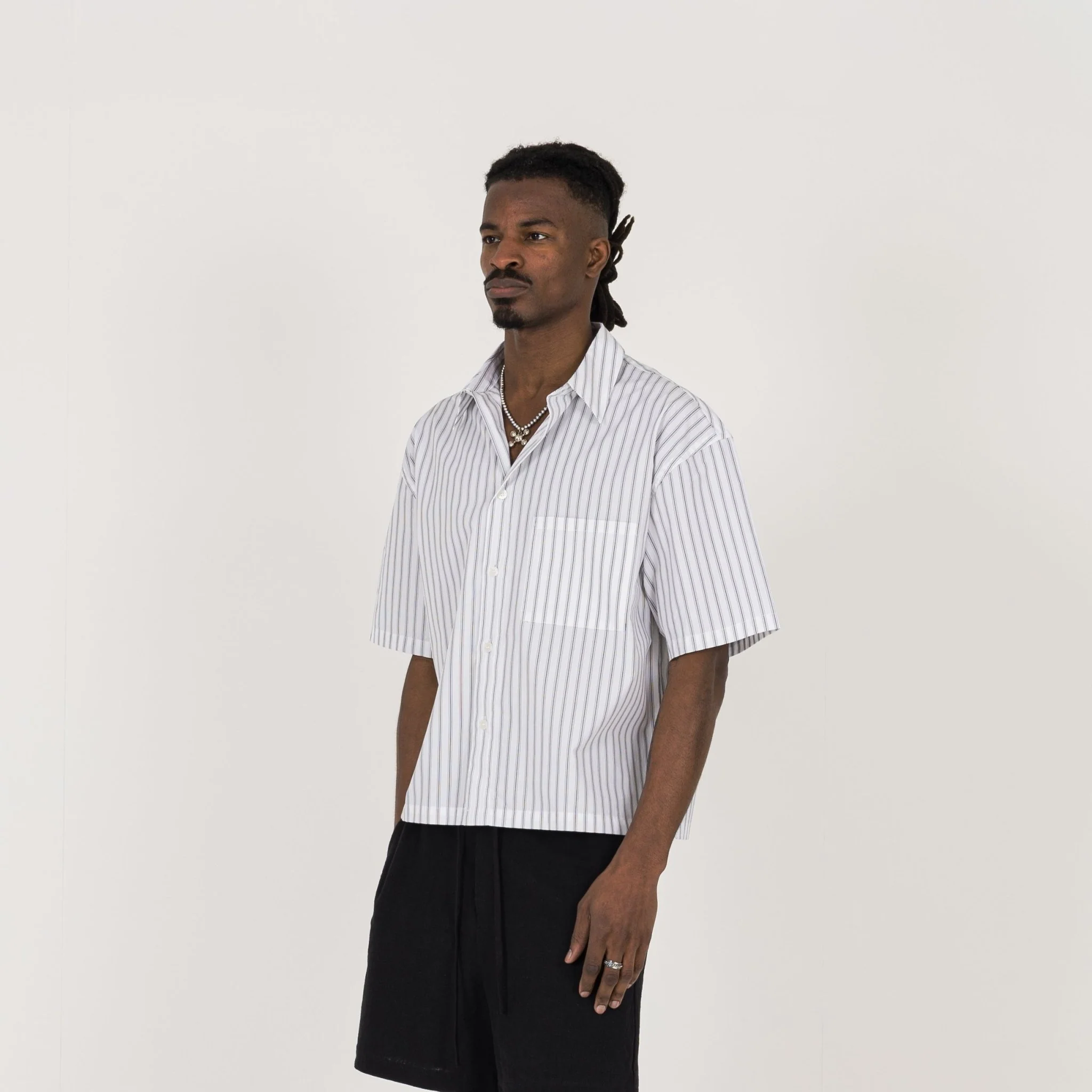 Cropped Shirt - White Pinstripe - Image 3