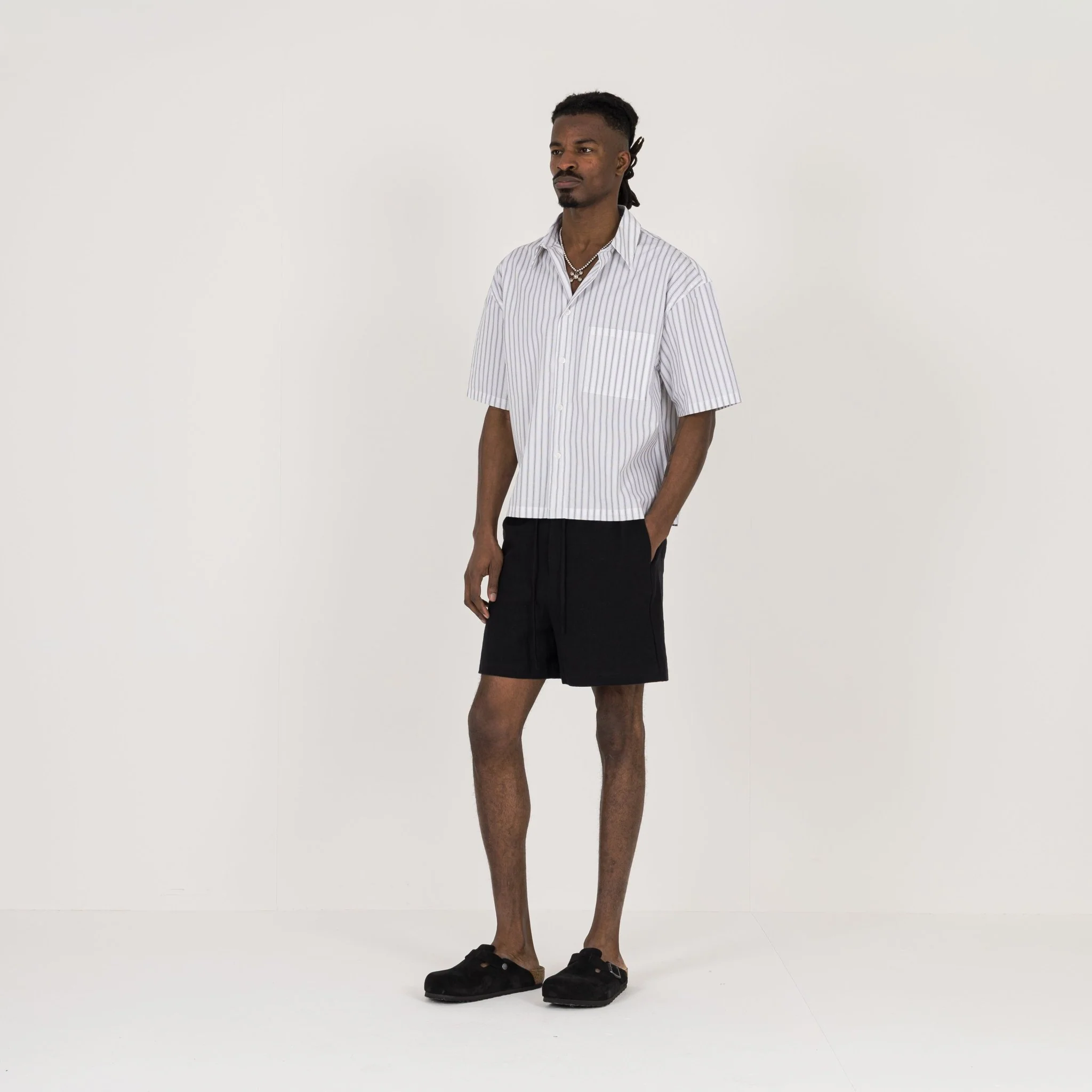 Cropped Shirt - White Pinstripe - Image 5