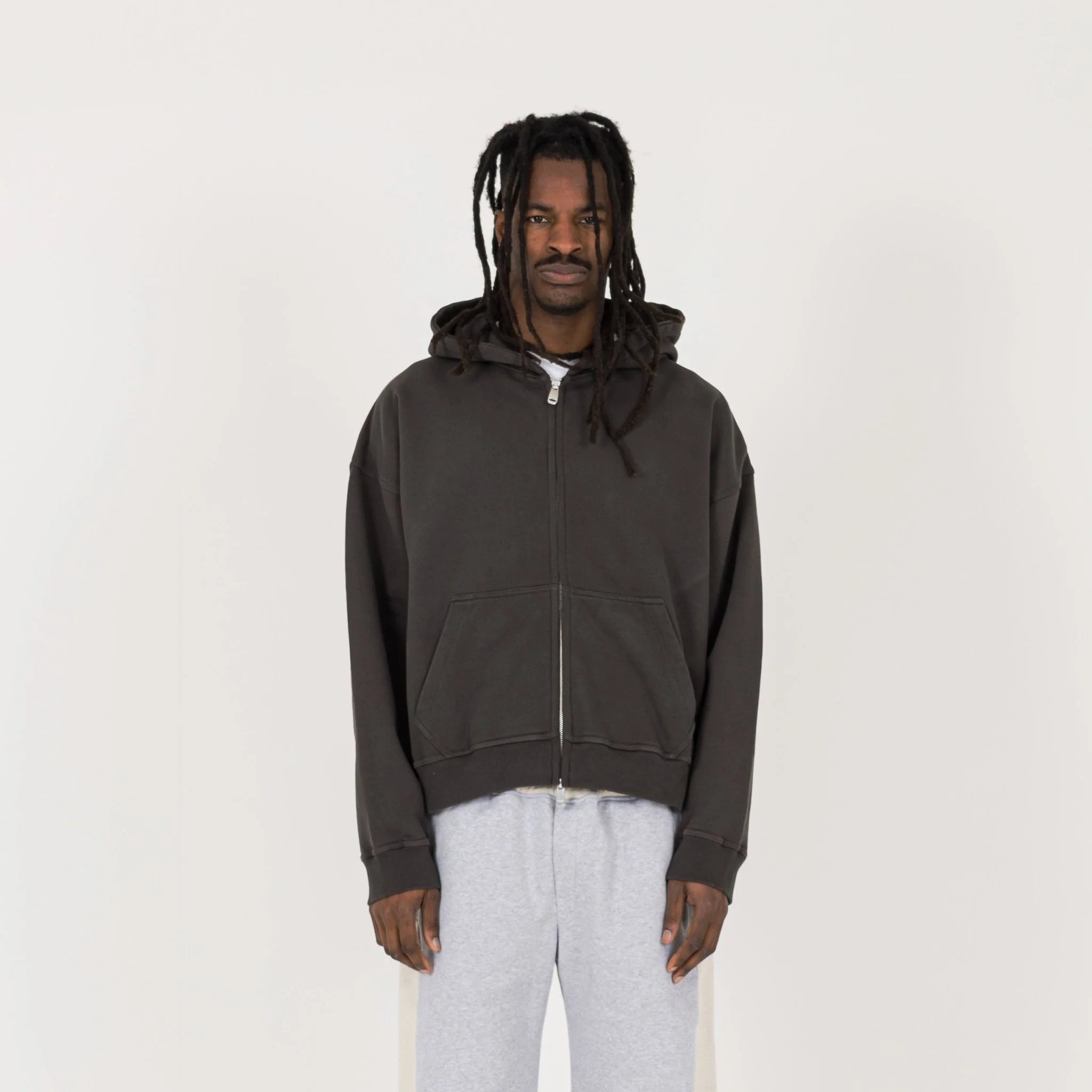 Cropped Zip Hoodie - Dark Mocha - Image 2