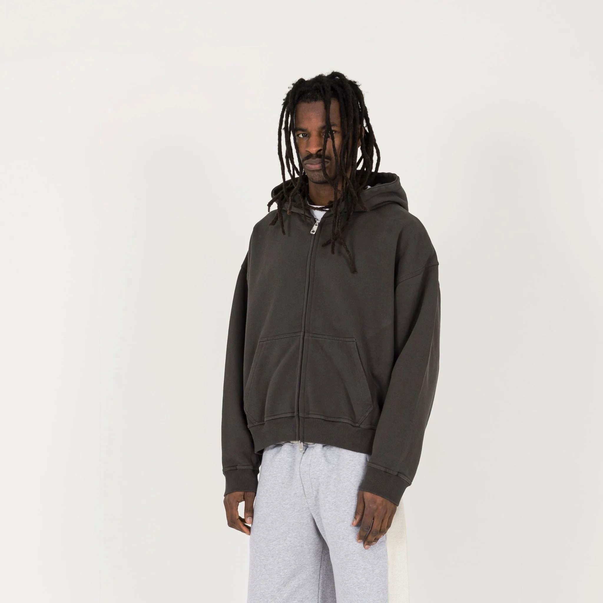 Cropped Zip Hoodie - Dark Mocha - Image 3