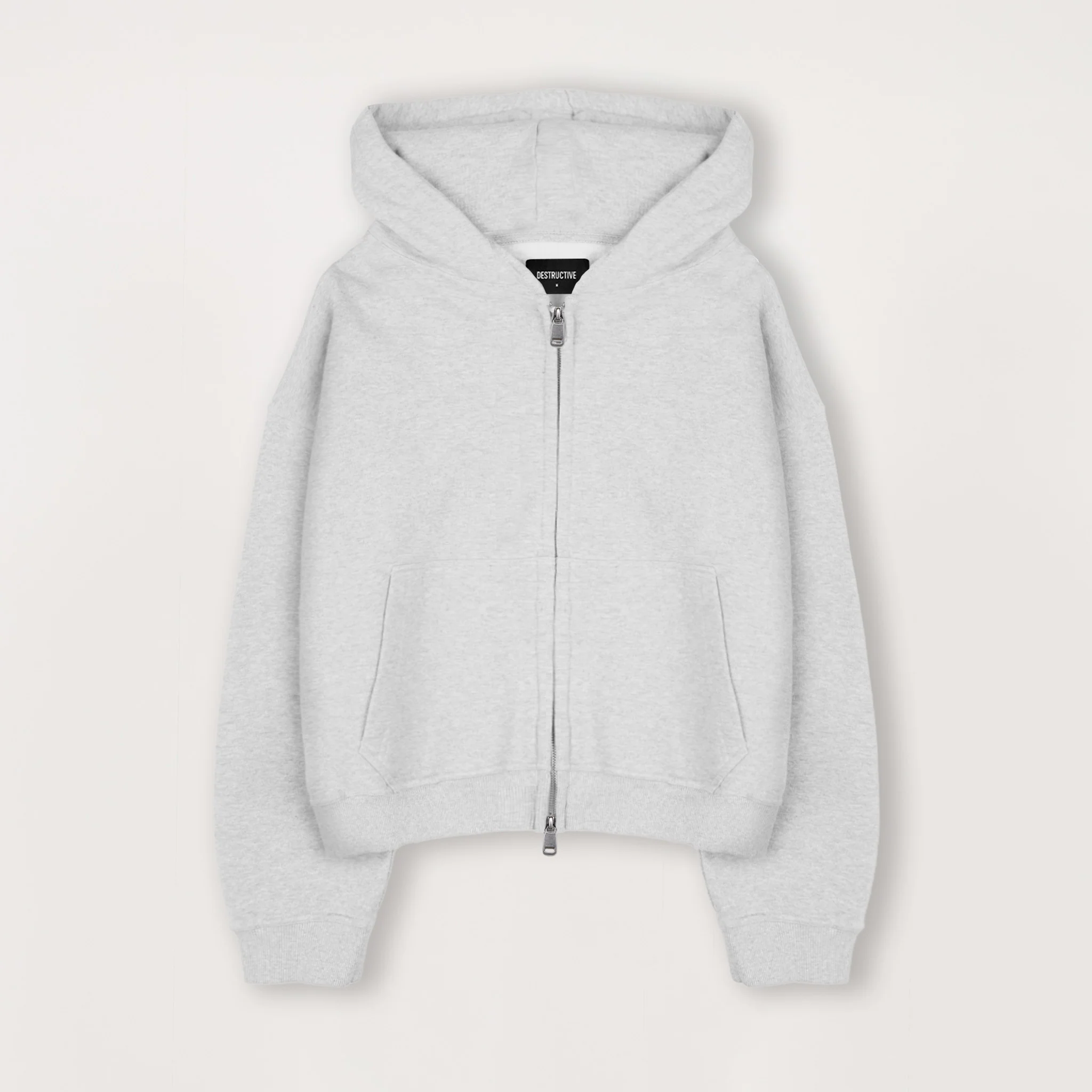 Cropped Zip Hoodie - Light Marl Grey
