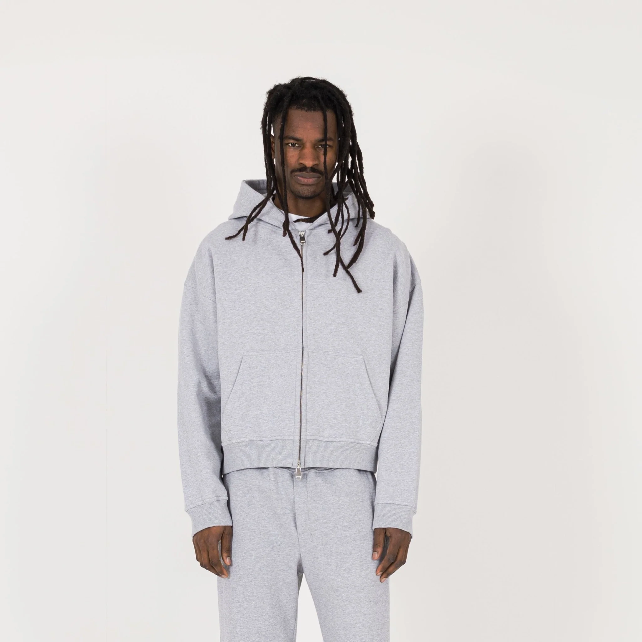 Cropped Zip Hoodie - Light Marl Grey - Image 2