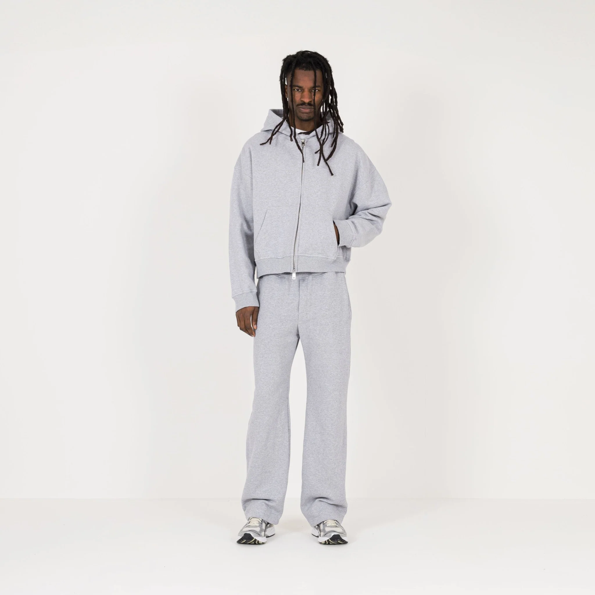 Cropped Zip Hoodie - Light Marl Grey - Image 4