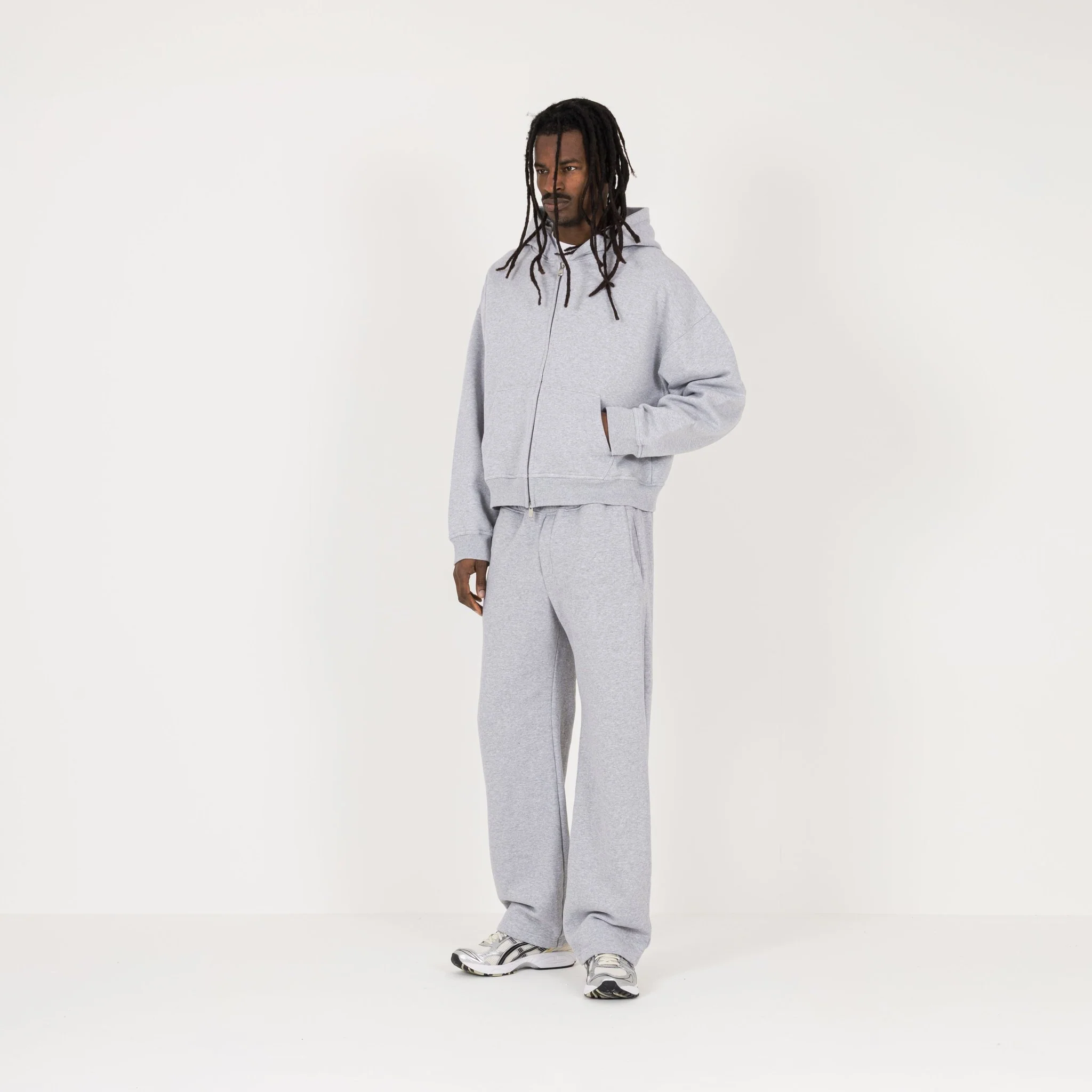 Cropped Zip Hoodie - Light Marl Grey - Image 5