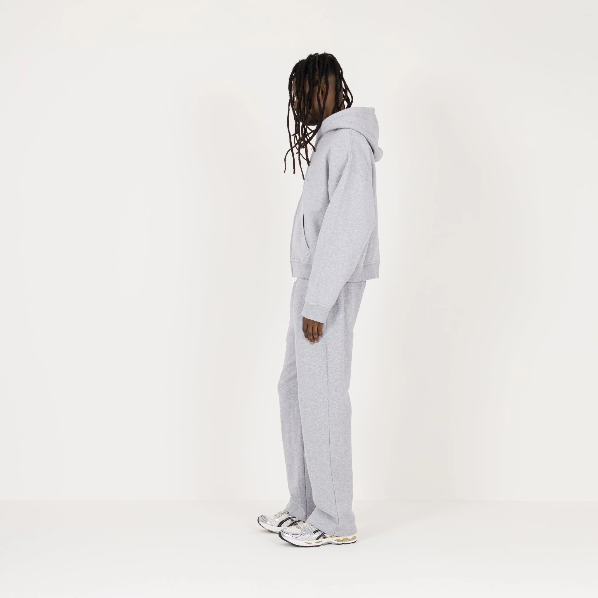 Cropped Zip Hoodie - Light Marl Grey - Image 6