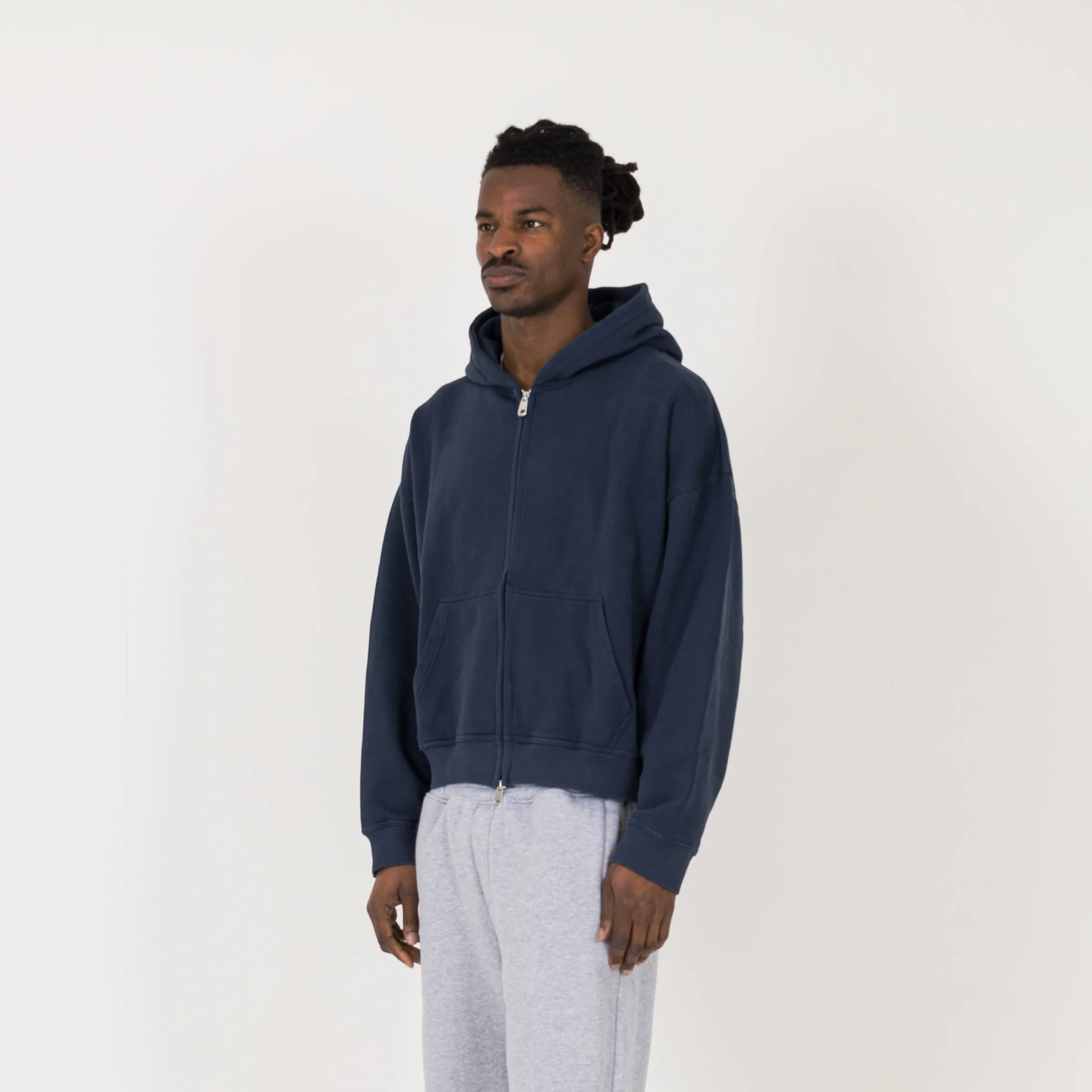 Cropped Zip Hoodie - Navy - Image 3