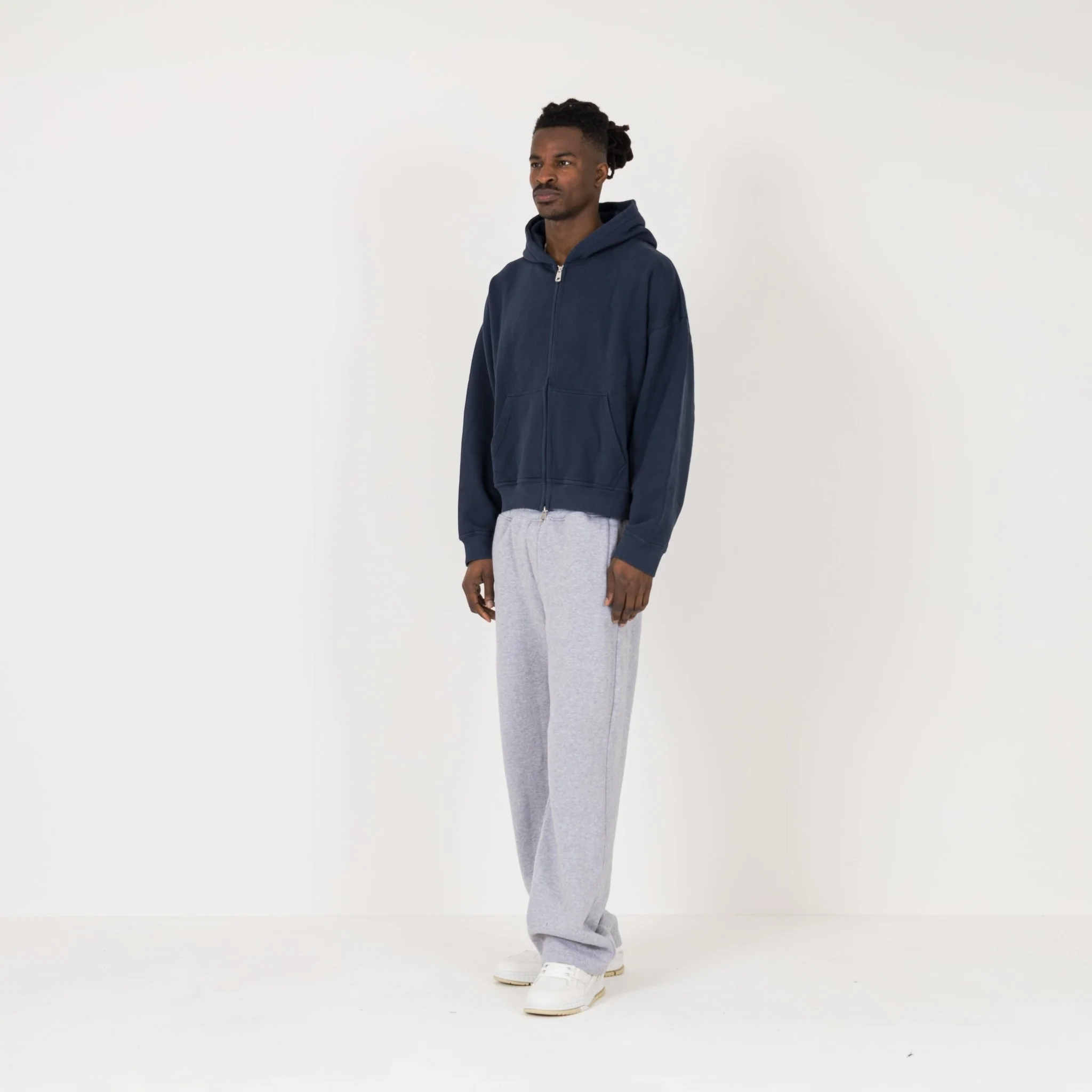 Cropped Zip Hoodie - Navy - Image 5