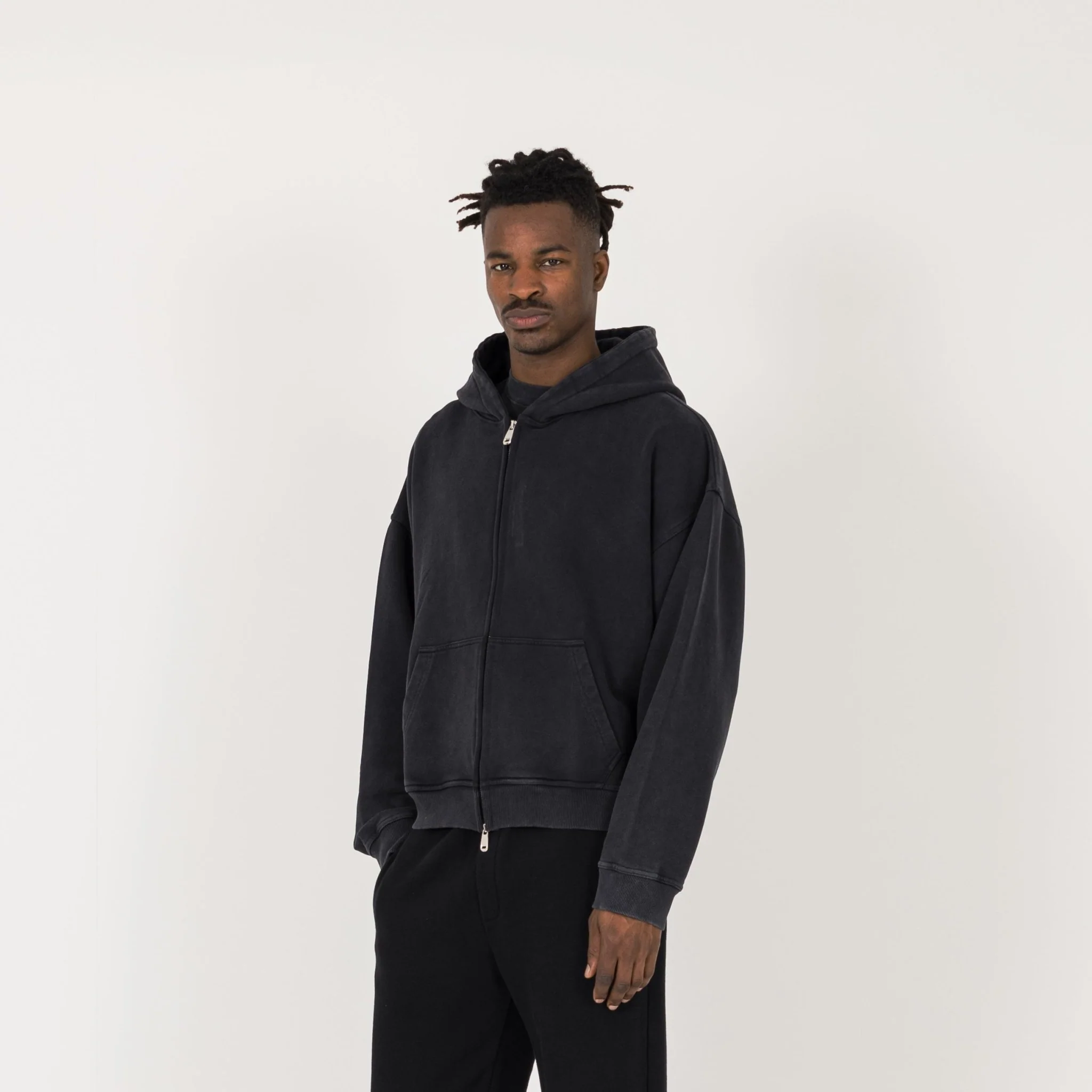 Cropped Zip Hoodie - Vintage Black - Image 3