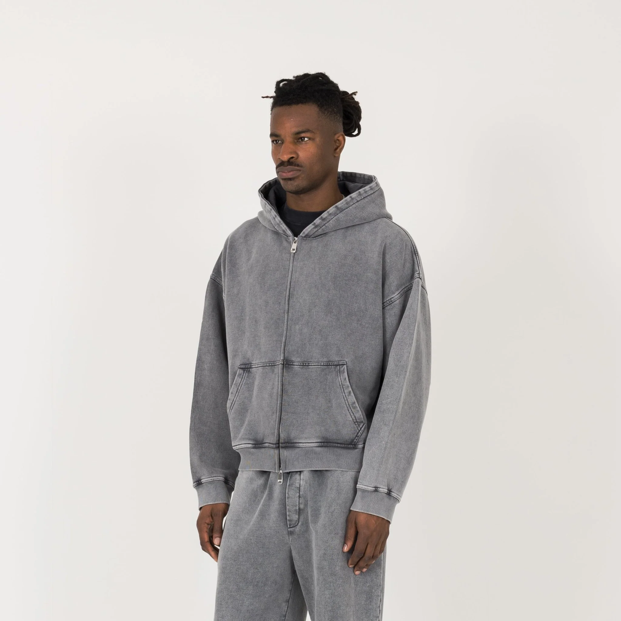 Cropped Zip Hoodie - Vintage Grey - Image 3