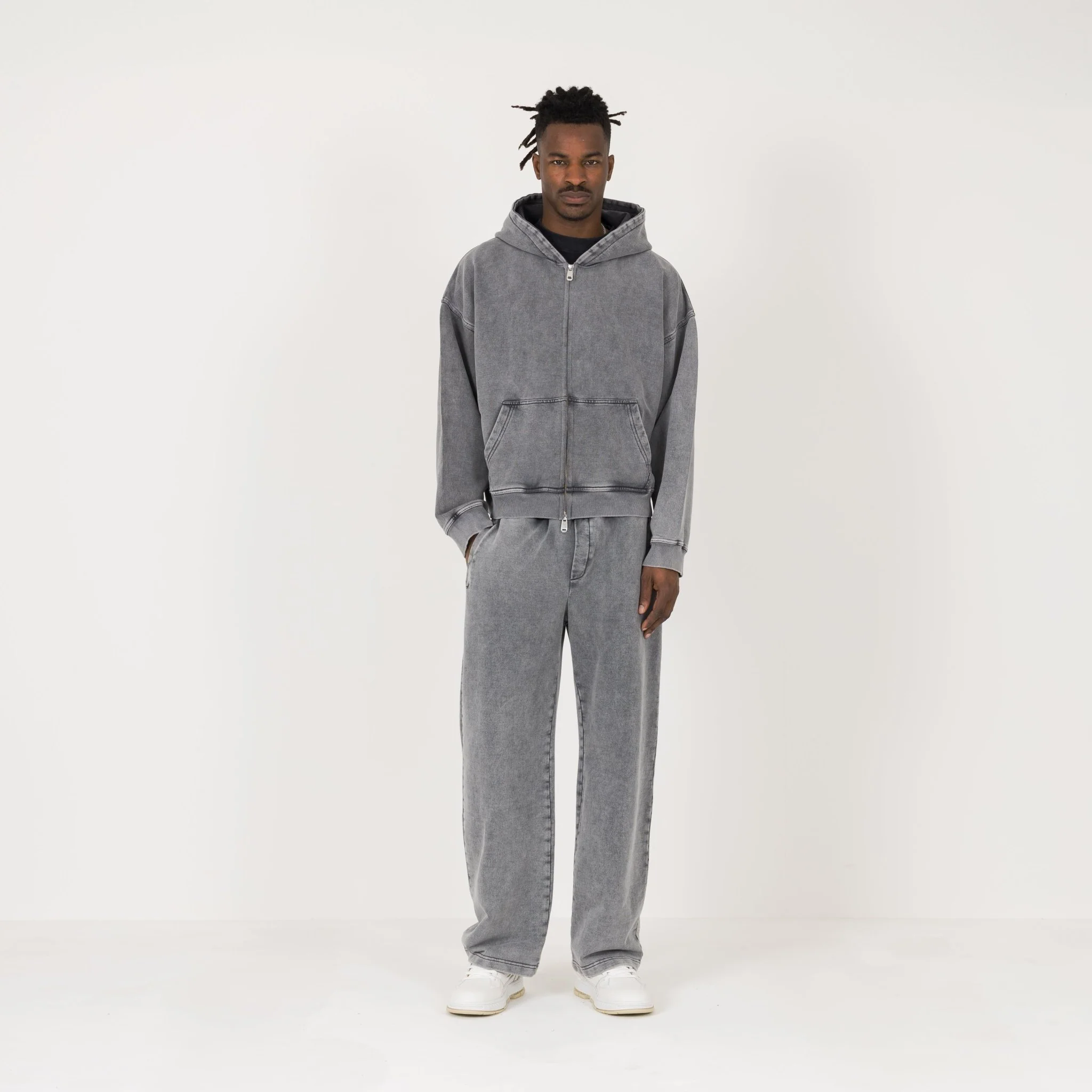 Cropped Zip Hoodie - Vintage Grey - Image 4
