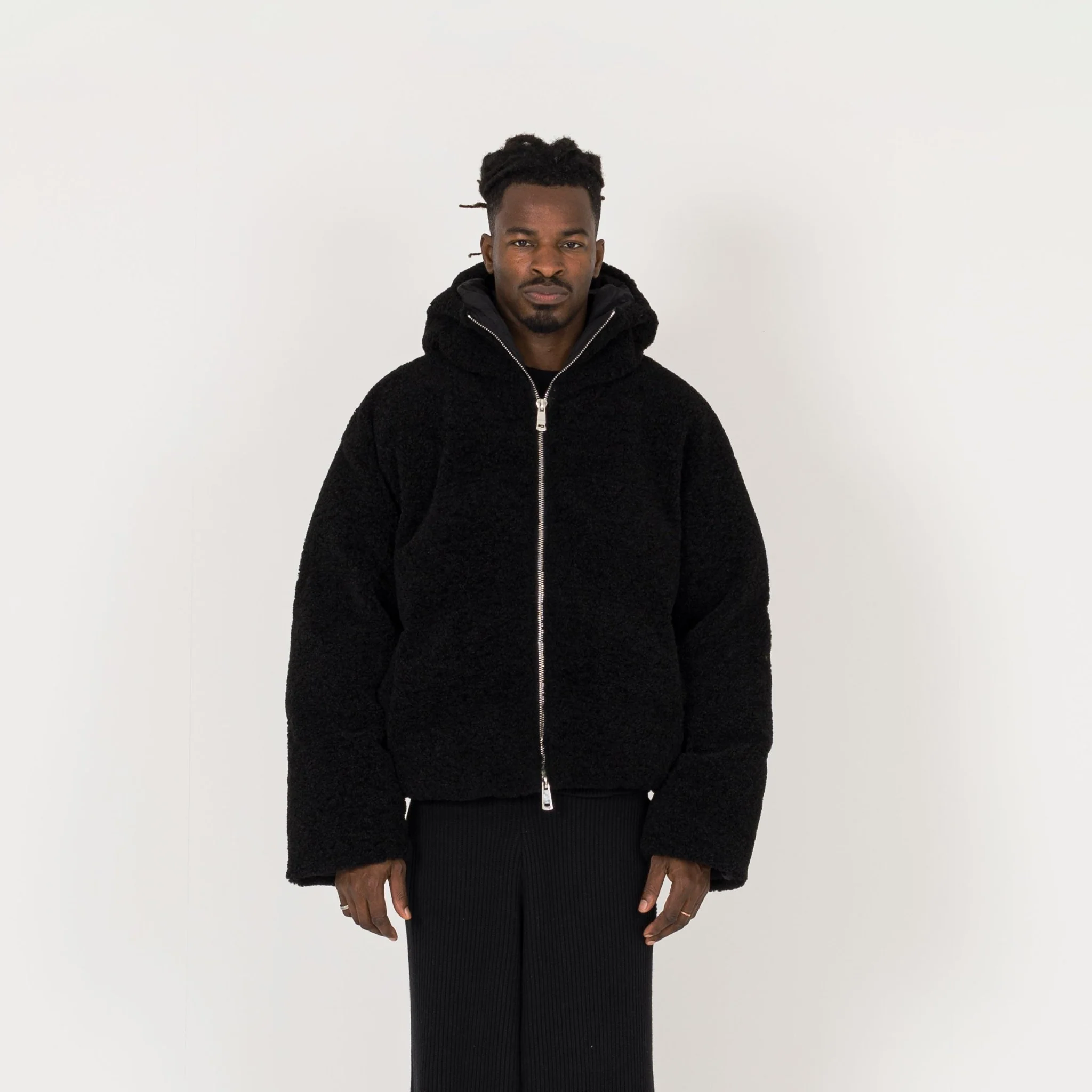 Fleece Puffer Jacket - Black - Image 2