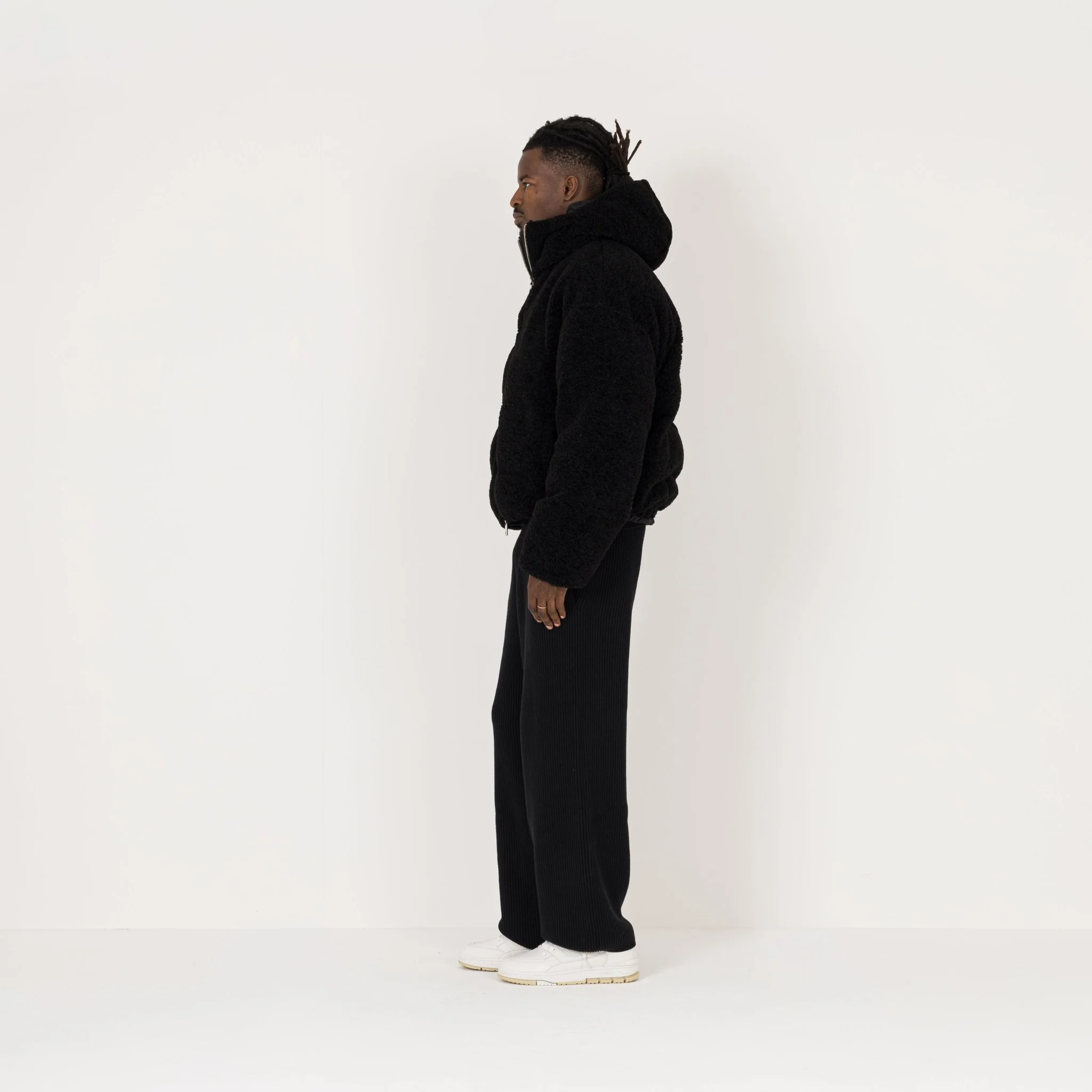 Fleece Puffer Jacket - Black - Image 6
