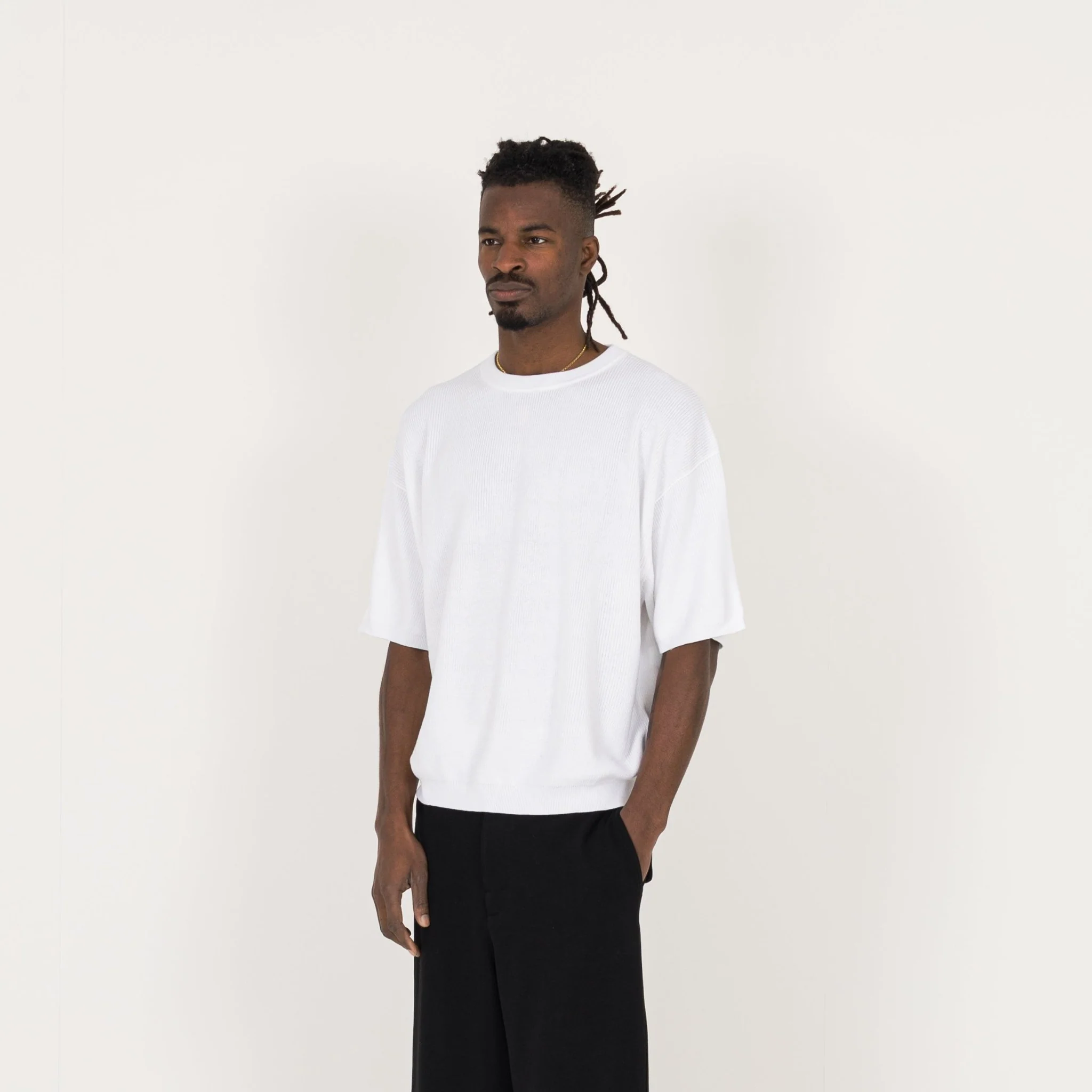 Knit T-Shirt - White - Image 3