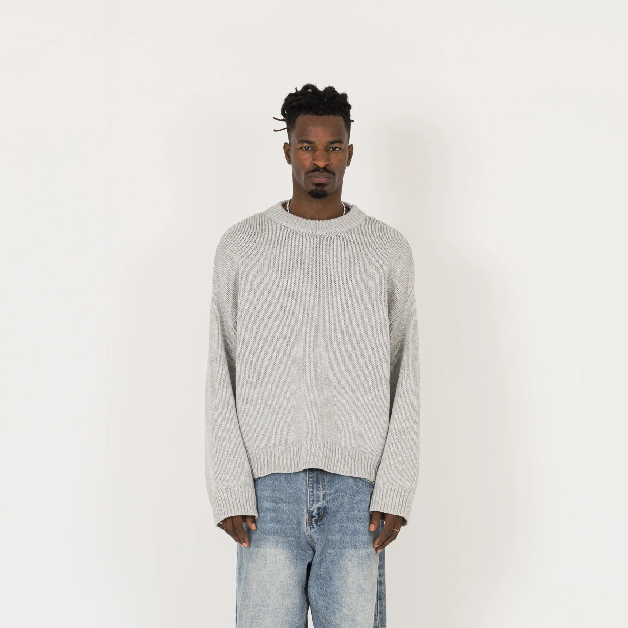 Knitted Sweatshirt - Light Grey - Image 2