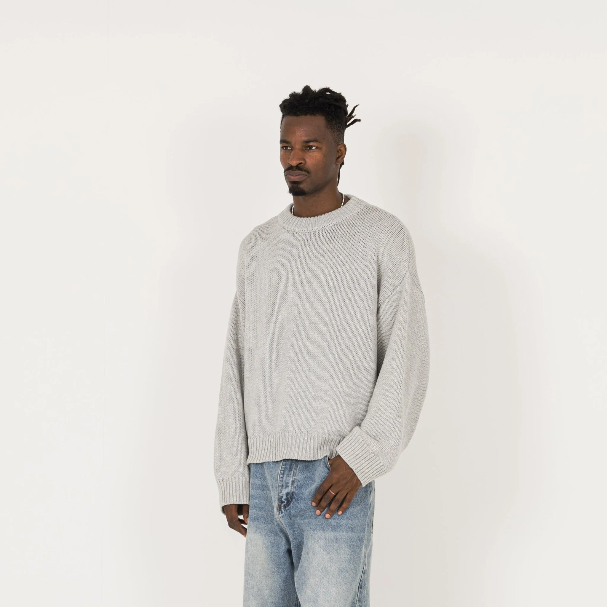 Knitted Sweatshirt - Light Grey - Image 3