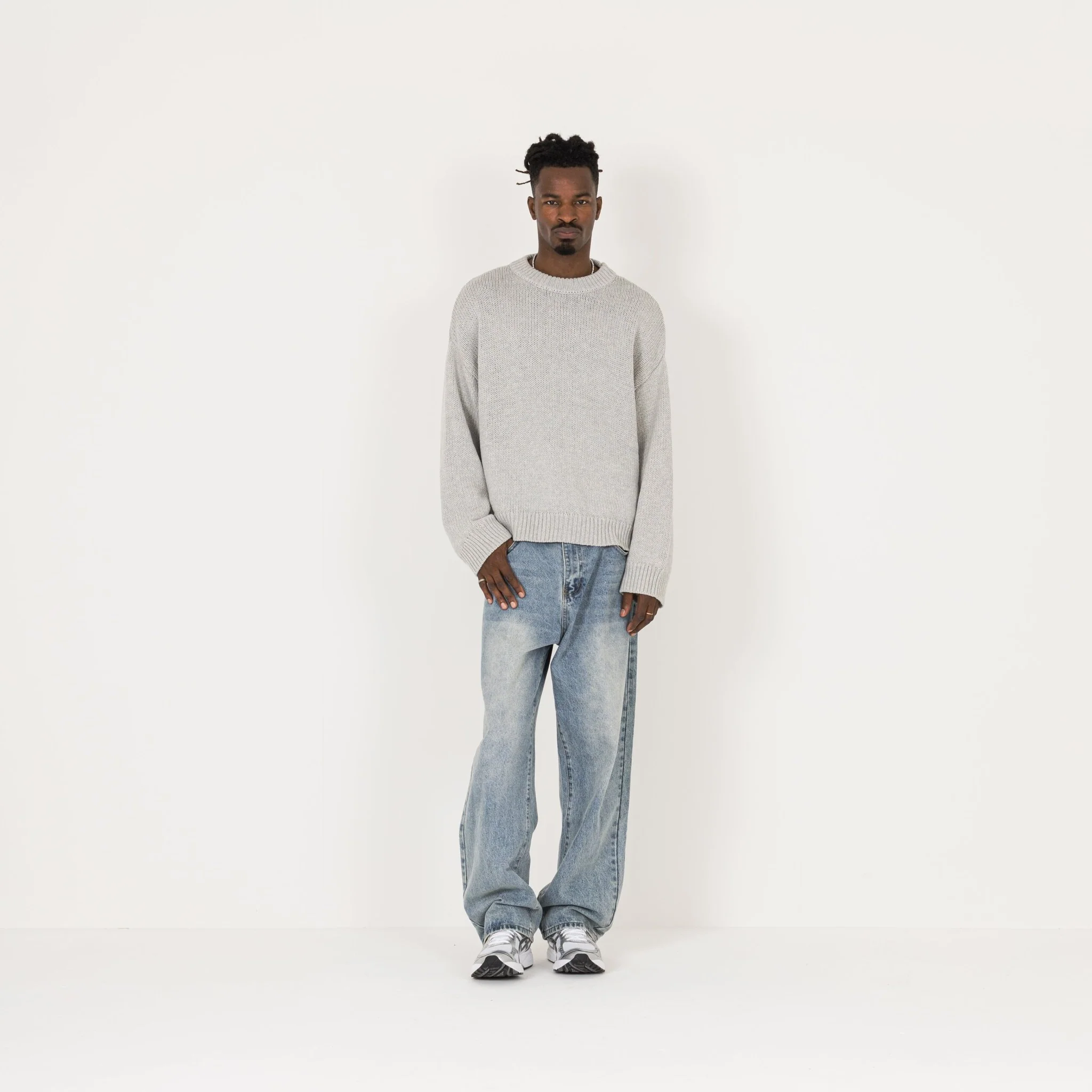 Knitted Sweatshirt - Light Grey - Image 4