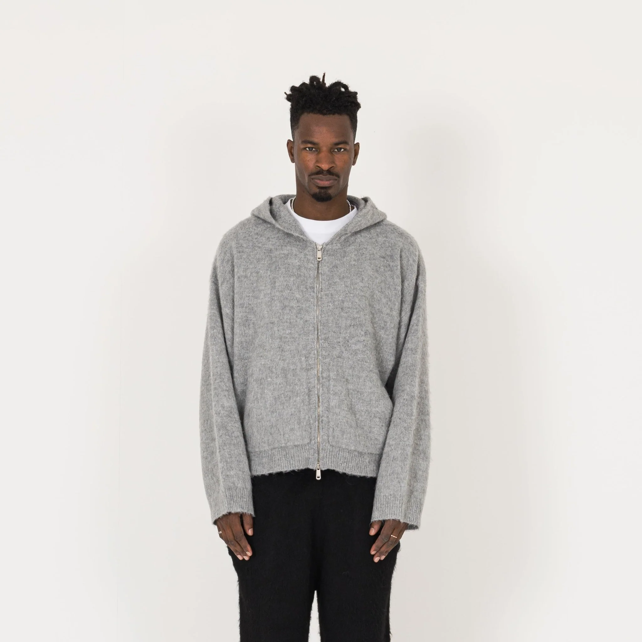 Mohair Zip Hoodie - Glacial Grey - Image 2