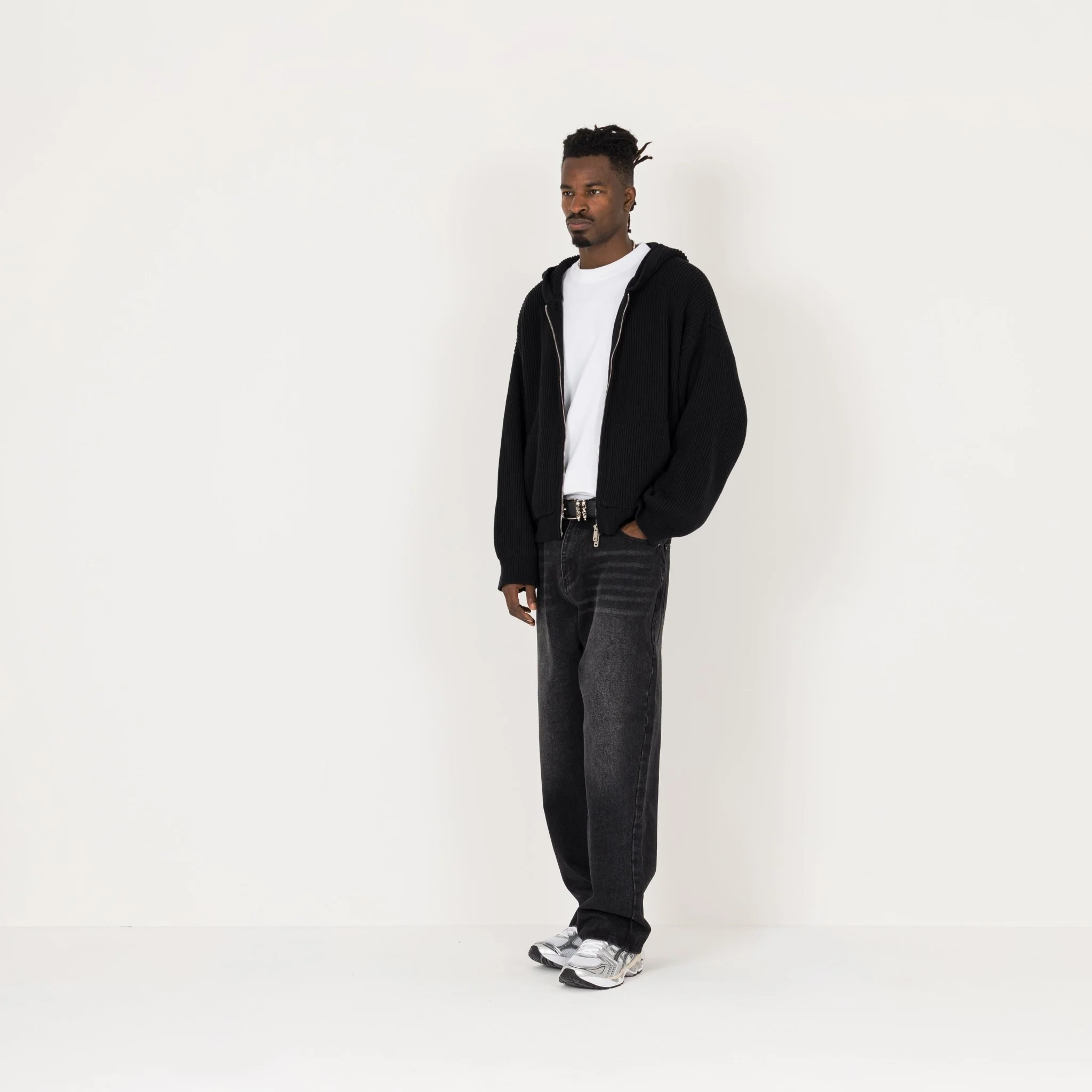 Ribbed Zip Hoodie - Black - Image 5