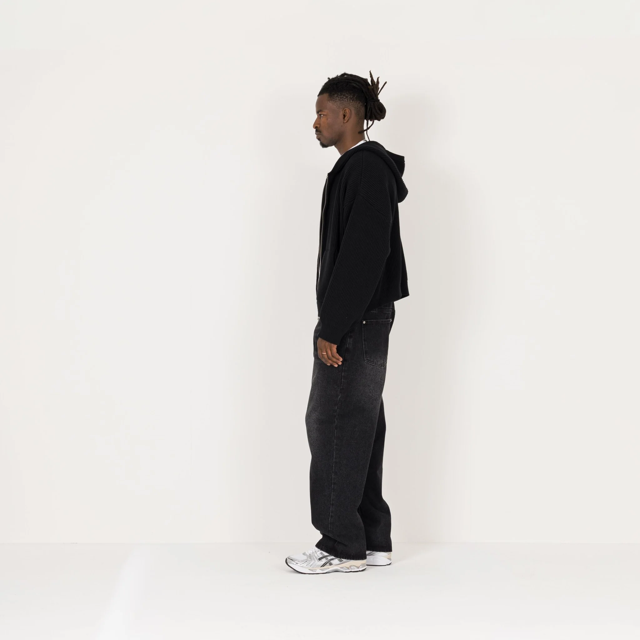 Ribbed Zip Hoodie - Black - Image 6