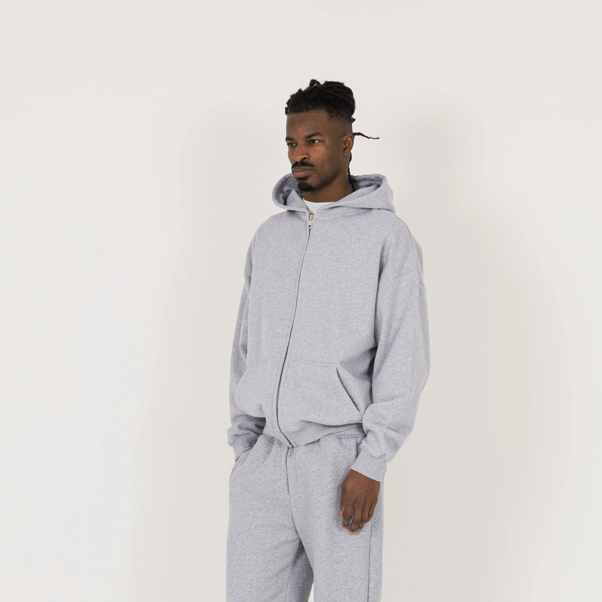 Zip Hoodie - Light Marl Grey - Image 3